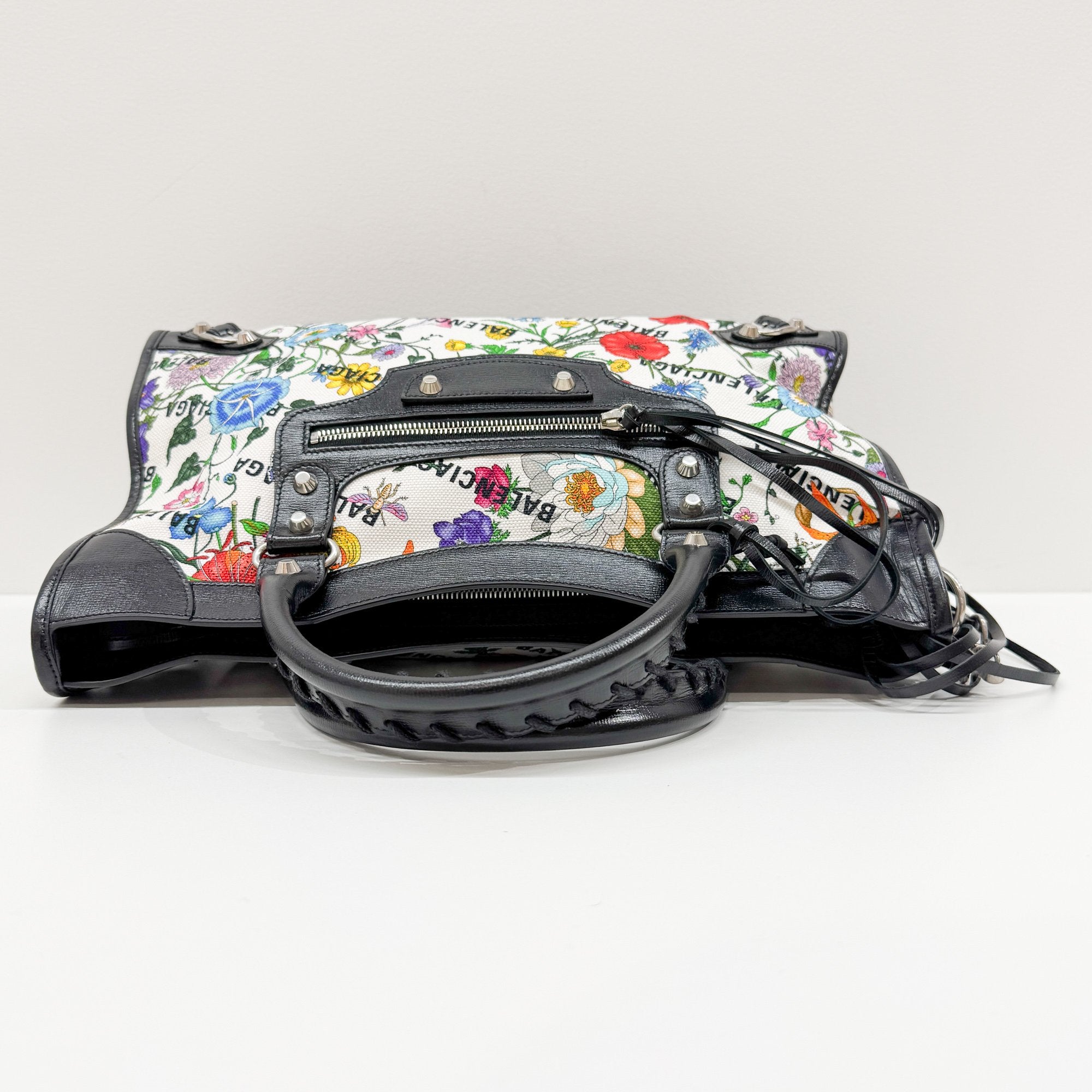 Balenciaga X Gucci Hacker Project The City Multi-Color Floral Canvas Two Way Bag