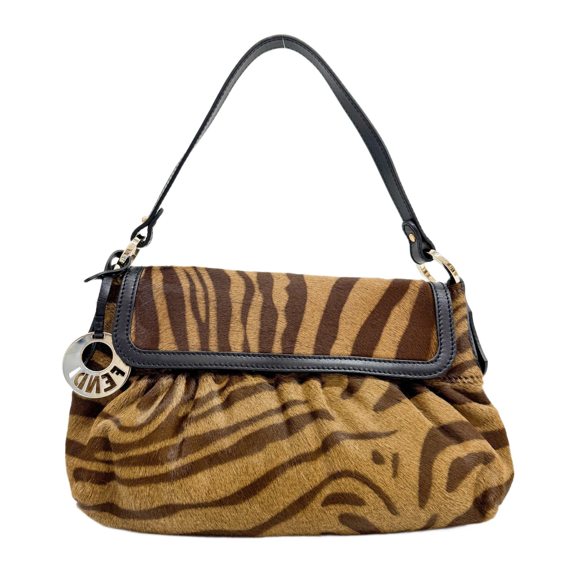 Chef Brown Zebra Print Pony Hair Shoulder Bag