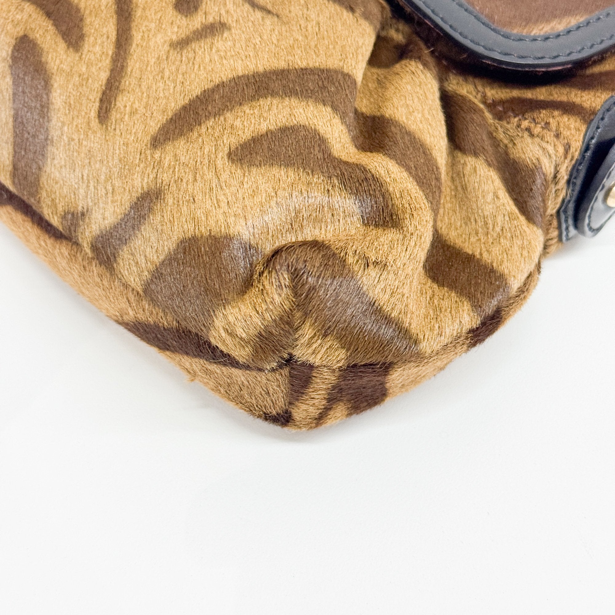 Chef Brown Zebra Print Pony Hair Shoulder Bag