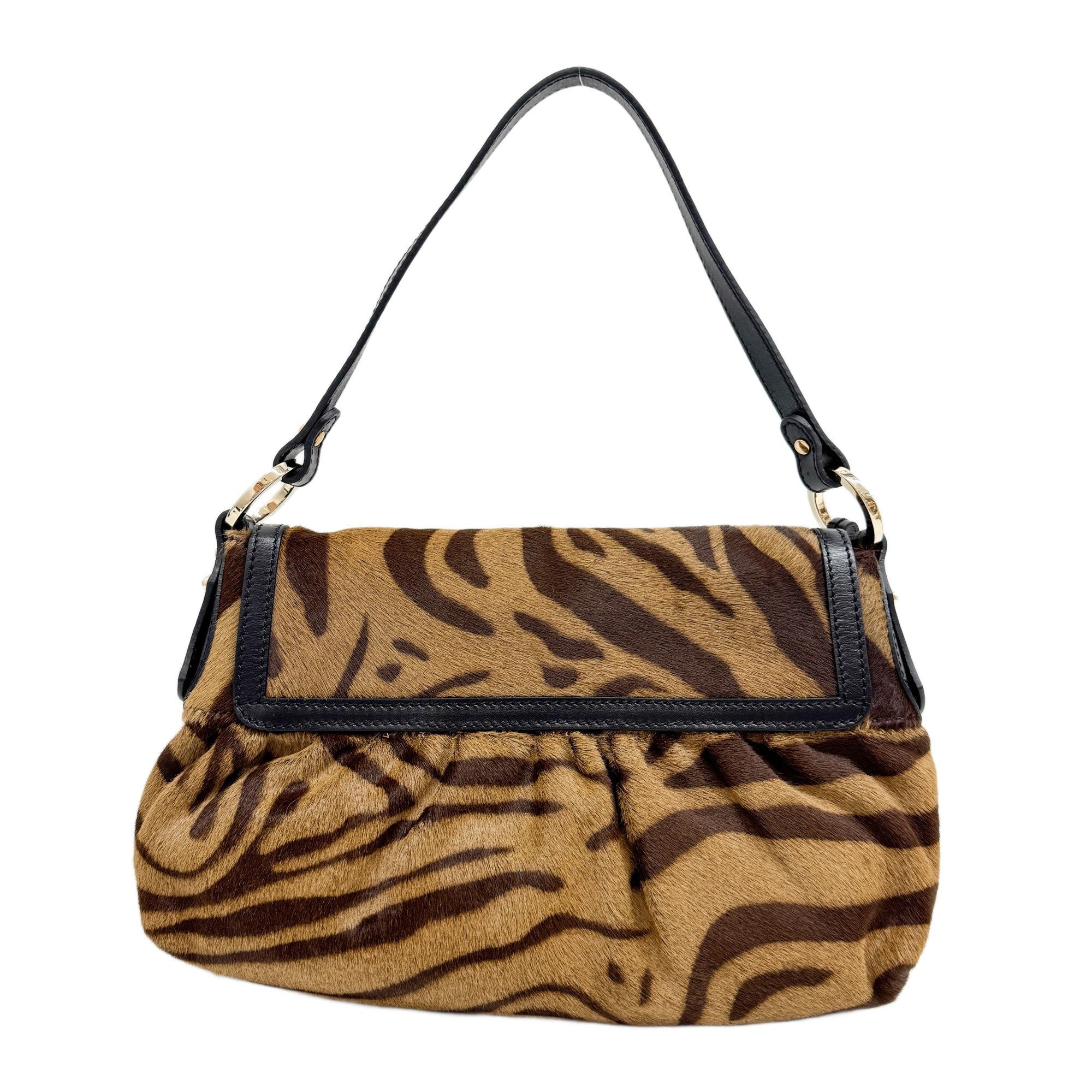 Chef Brown Zebra Print Pony Hair Shoulder Bag