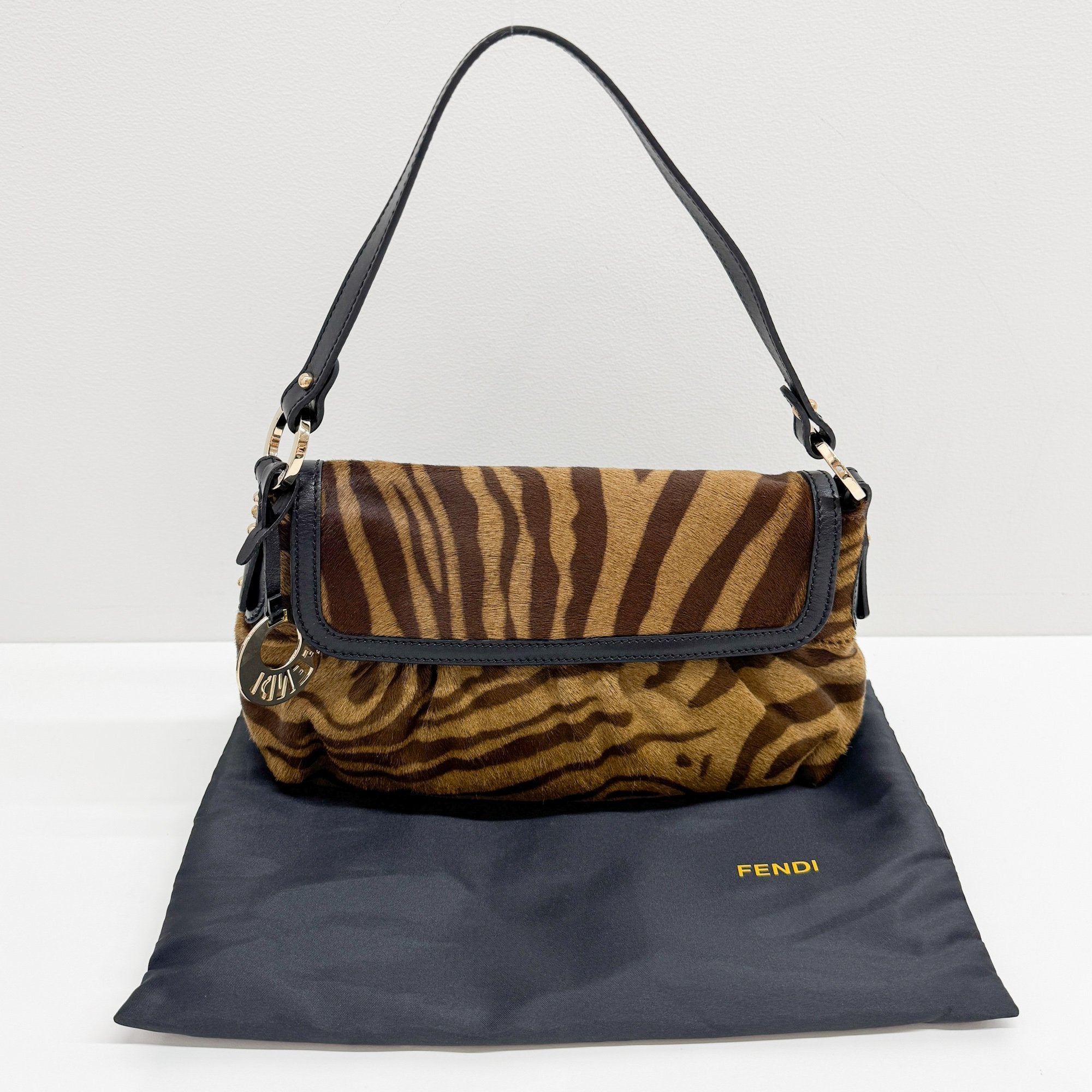 Chef Brown Zebra Print Pony Hair Shoulder Bag