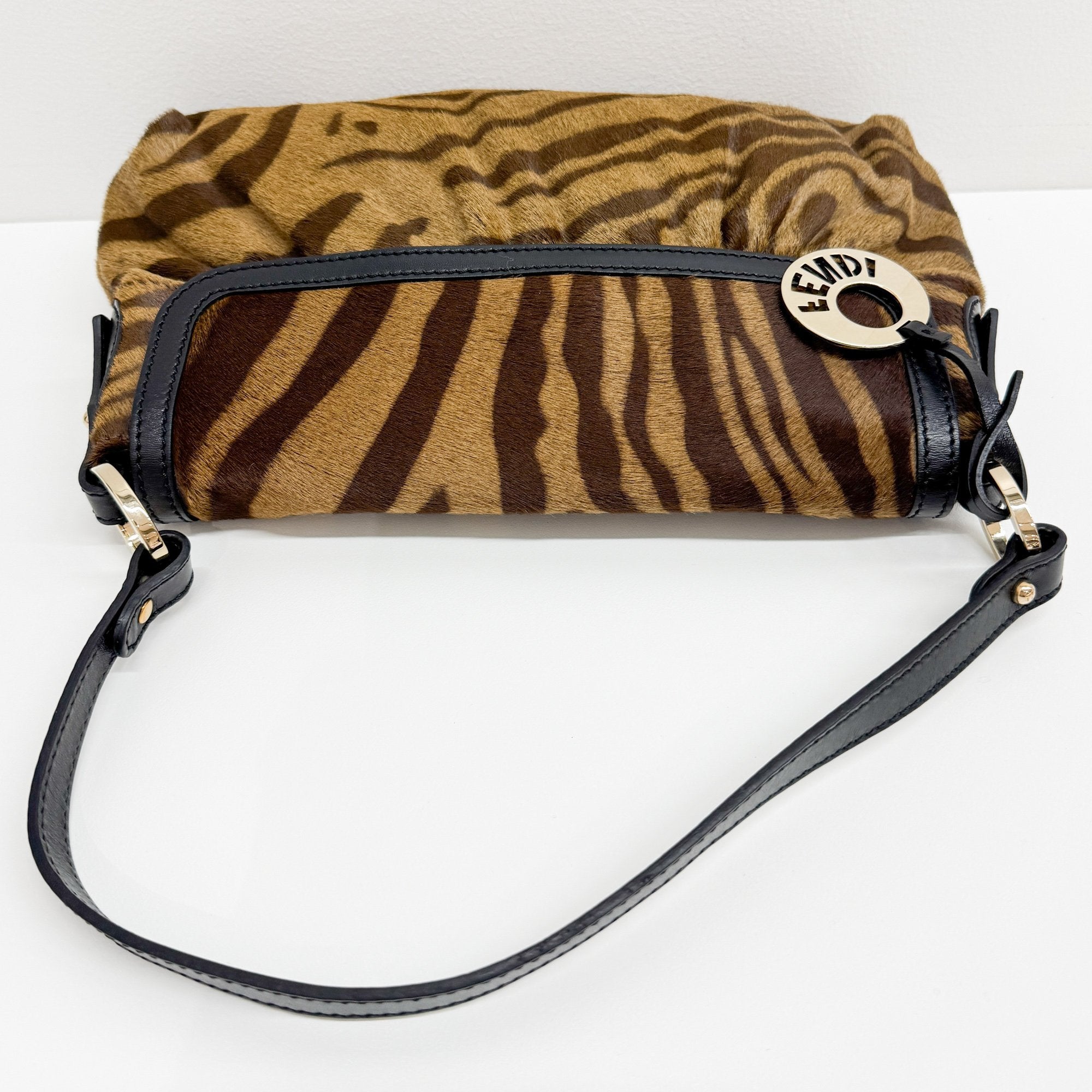 Chef Brown Zebra Print Pony Hair Shoulder Bag