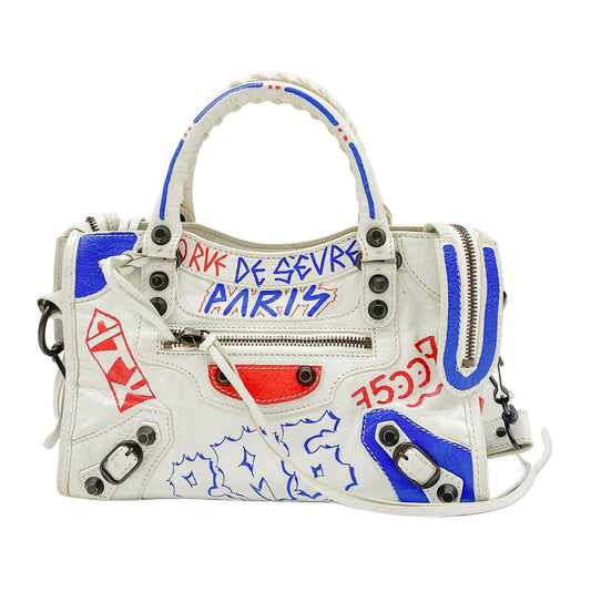 Mini City Graffiti White Leather Two Way Bag