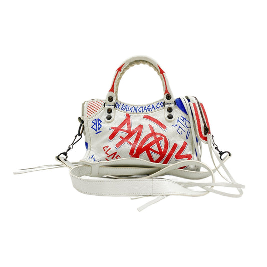 Mini City Graffiti White Leather Two Way Bag
