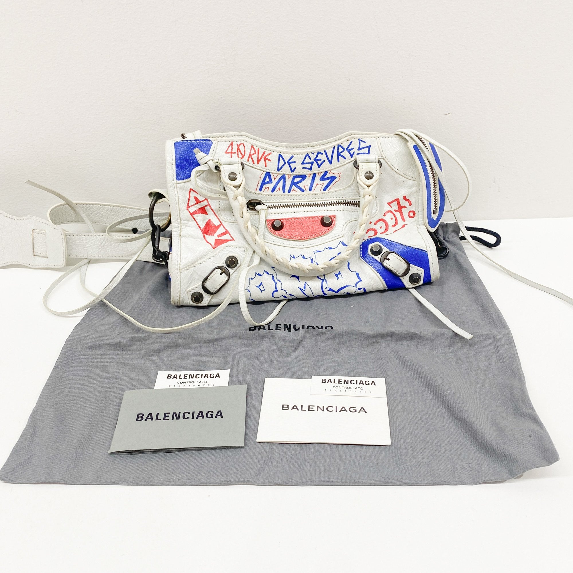 Mini City Graffiti White Leather Two Way Bag