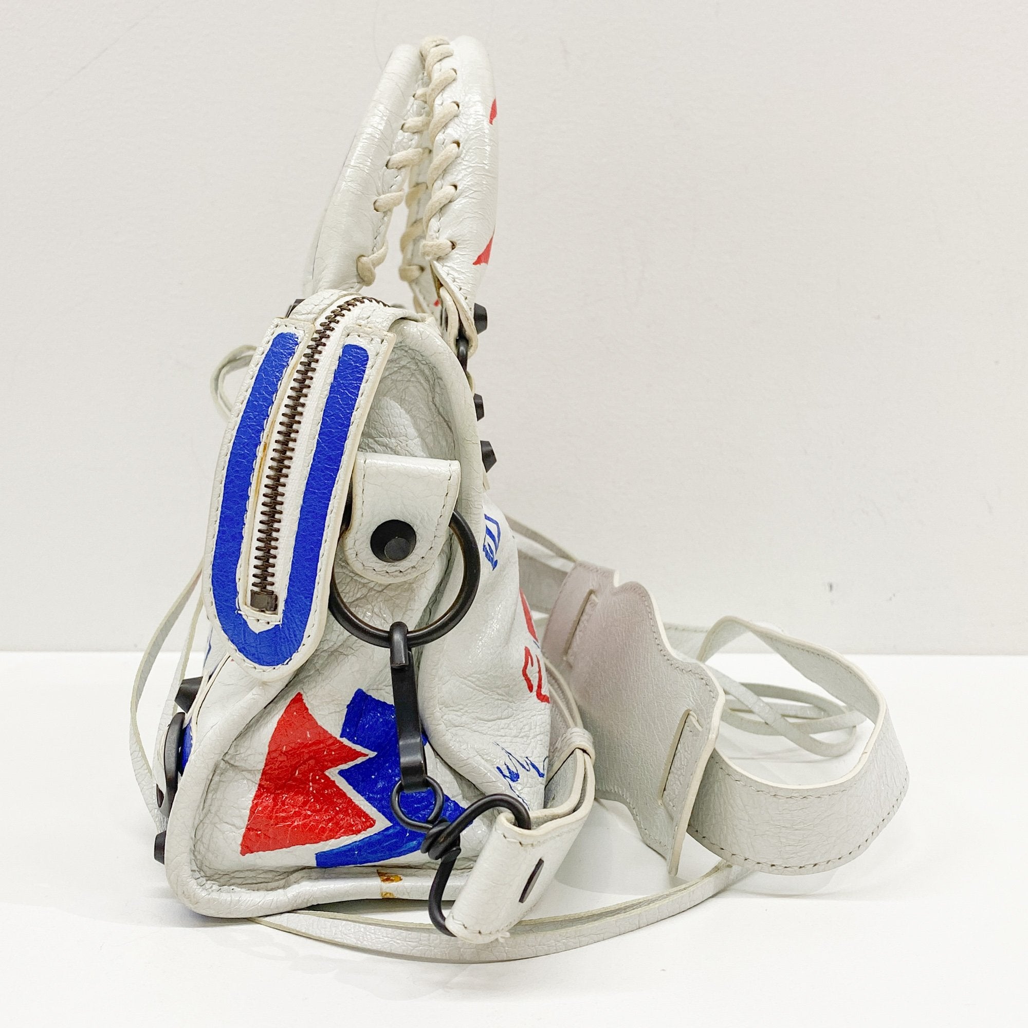 Mini City Graffiti White Leather Two Way Bag