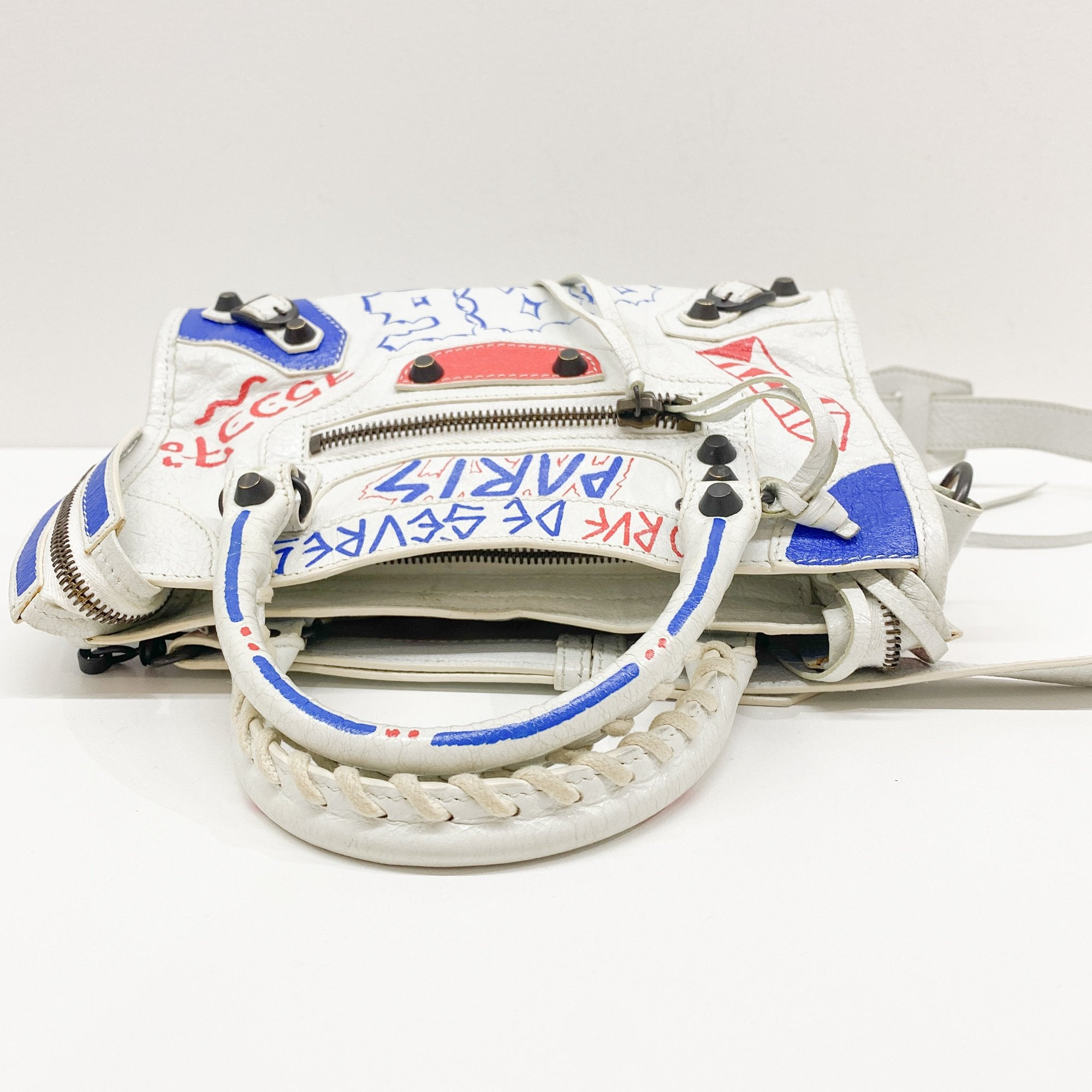 Mini City Graffiti White Leather Two Way Bag