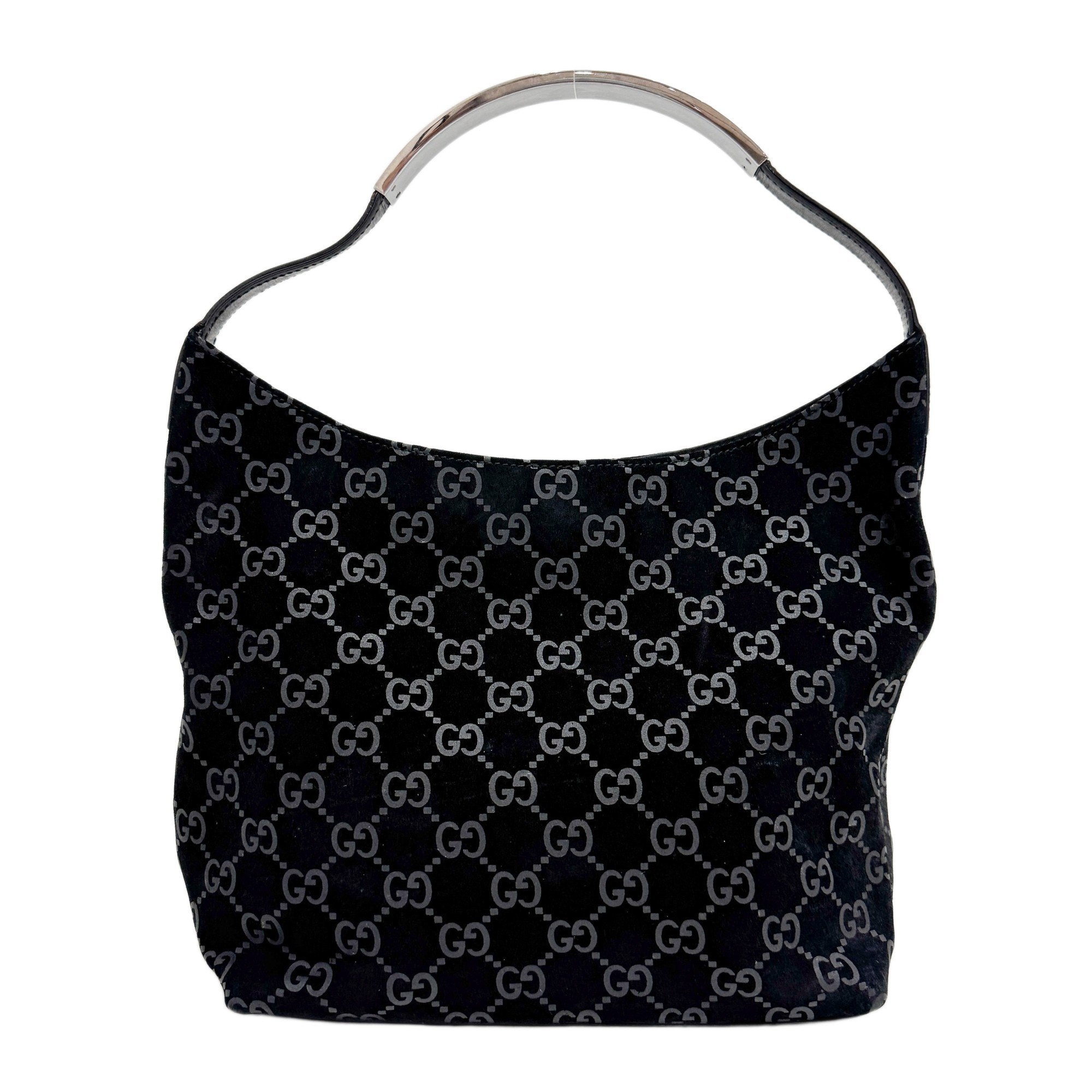 Black GG Canvas Suede Hobo Bag
