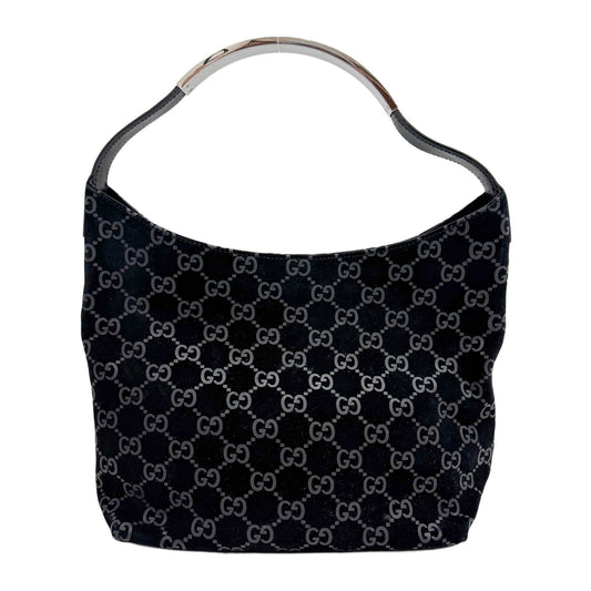 Black GG Canvas Suede Hobo Bag