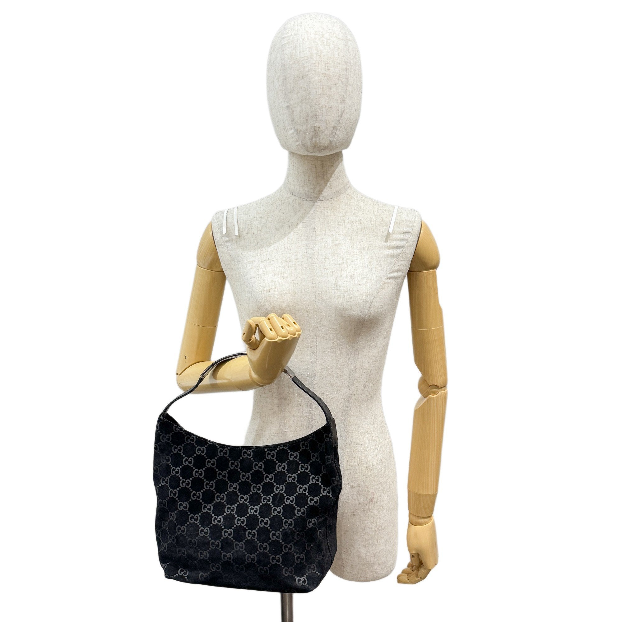 Black GG Canvas Suede Hobo Bag