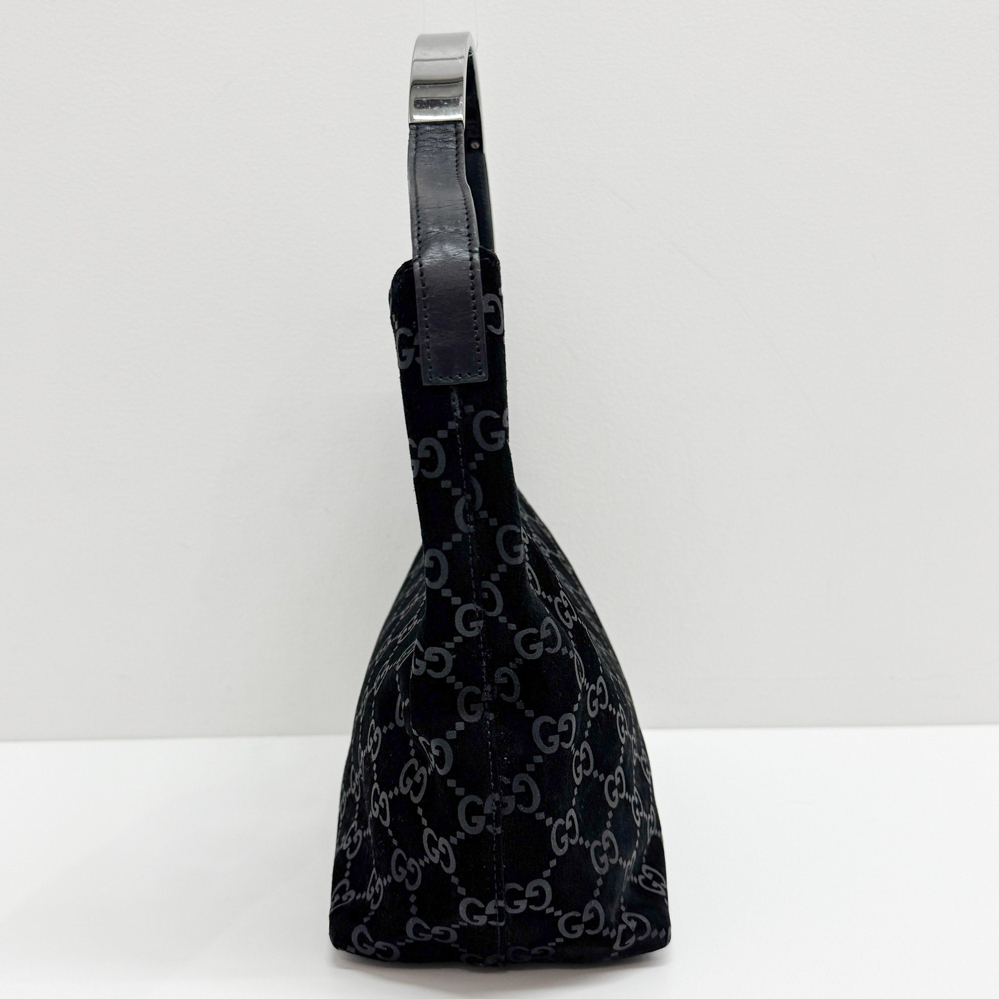 Black GG Canvas Suede Hobo Bag