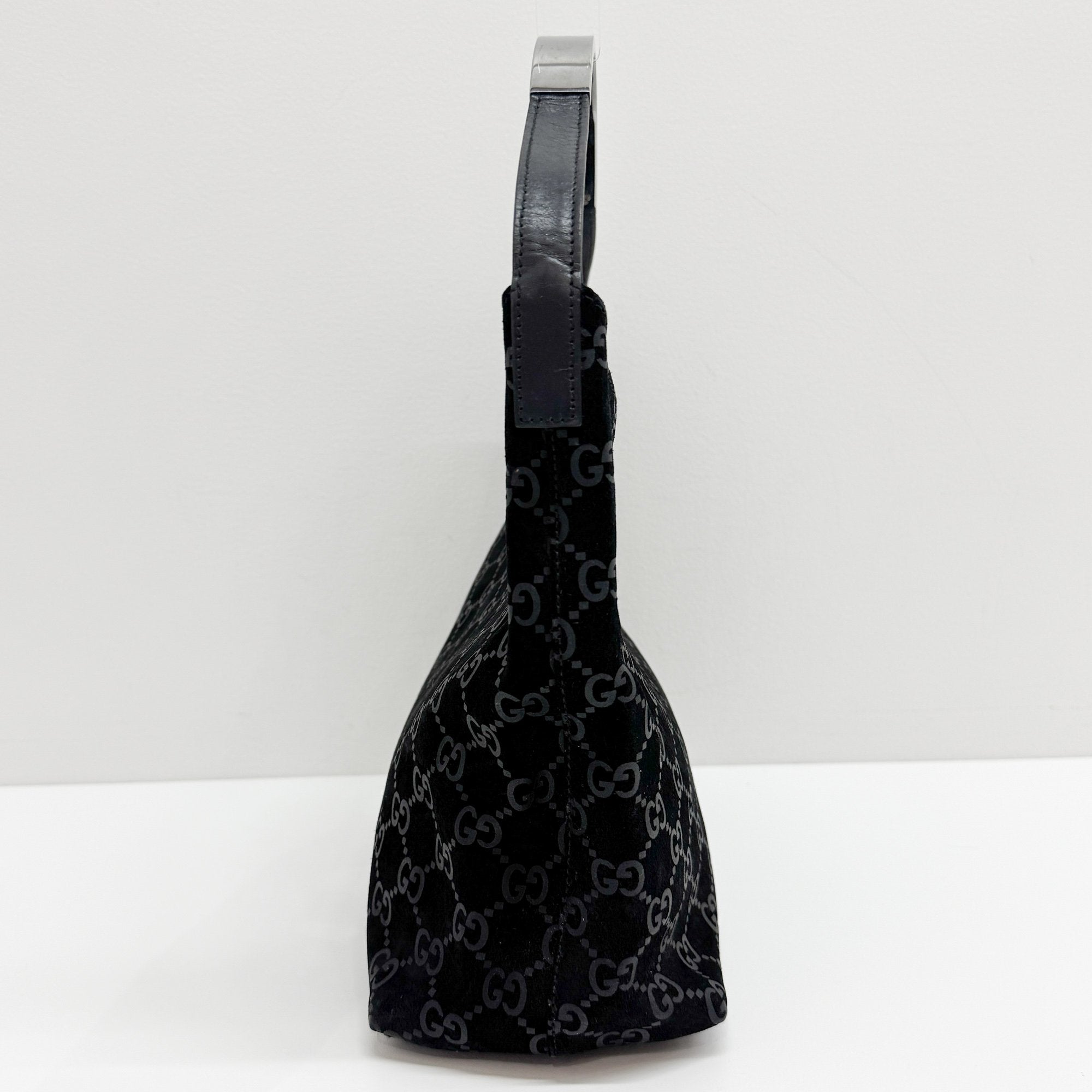 Black GG Canvas Suede Hobo Bag