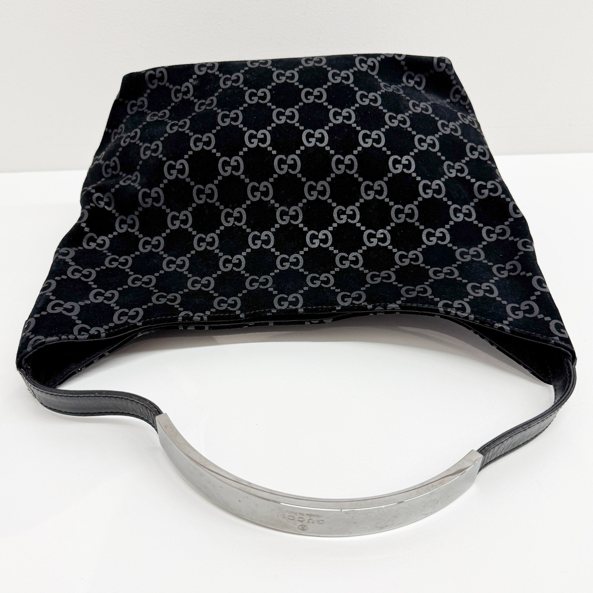 Black GG Canvas Suede Hobo Bag