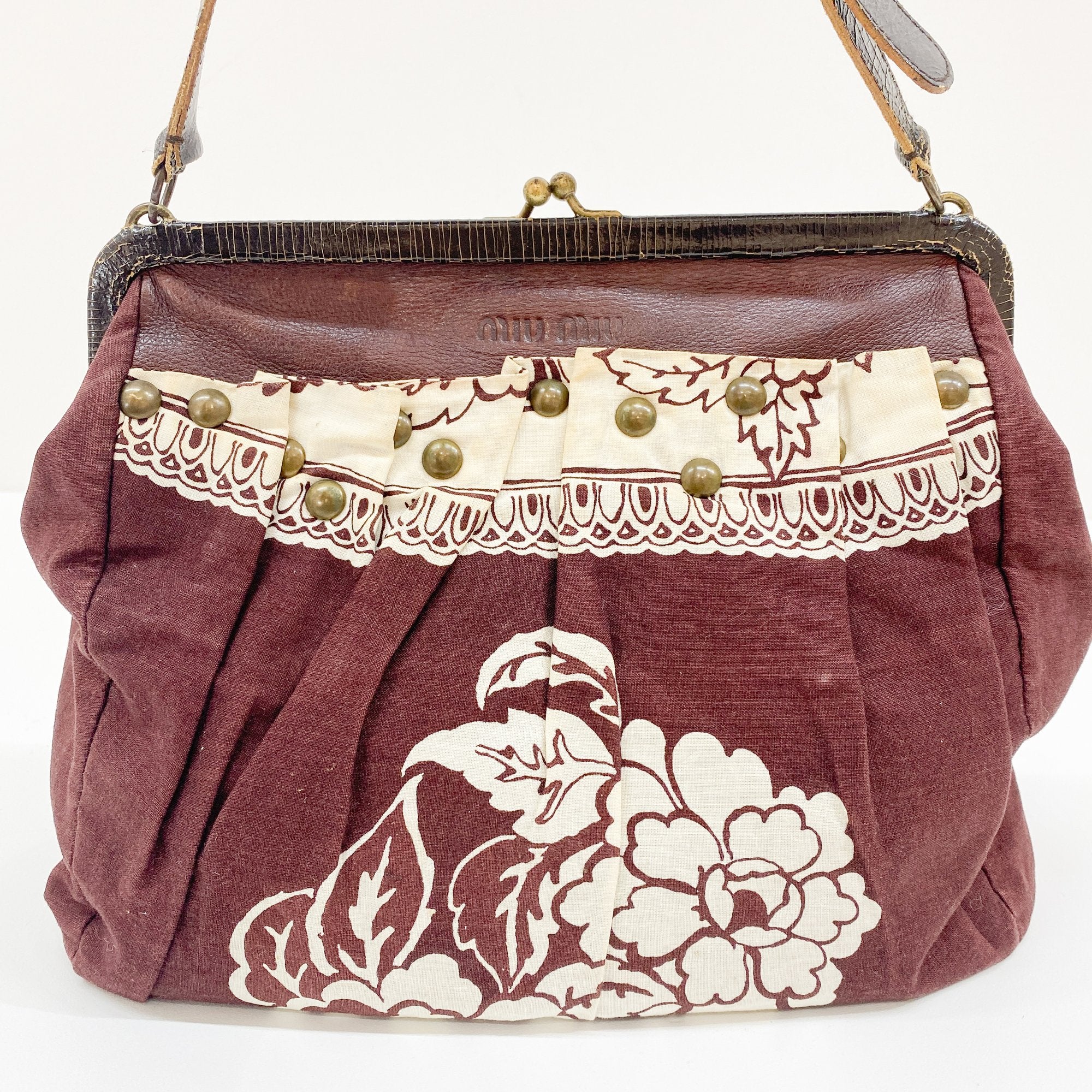 Archive Floral Pattern Brown Cotton Shoulder Bag