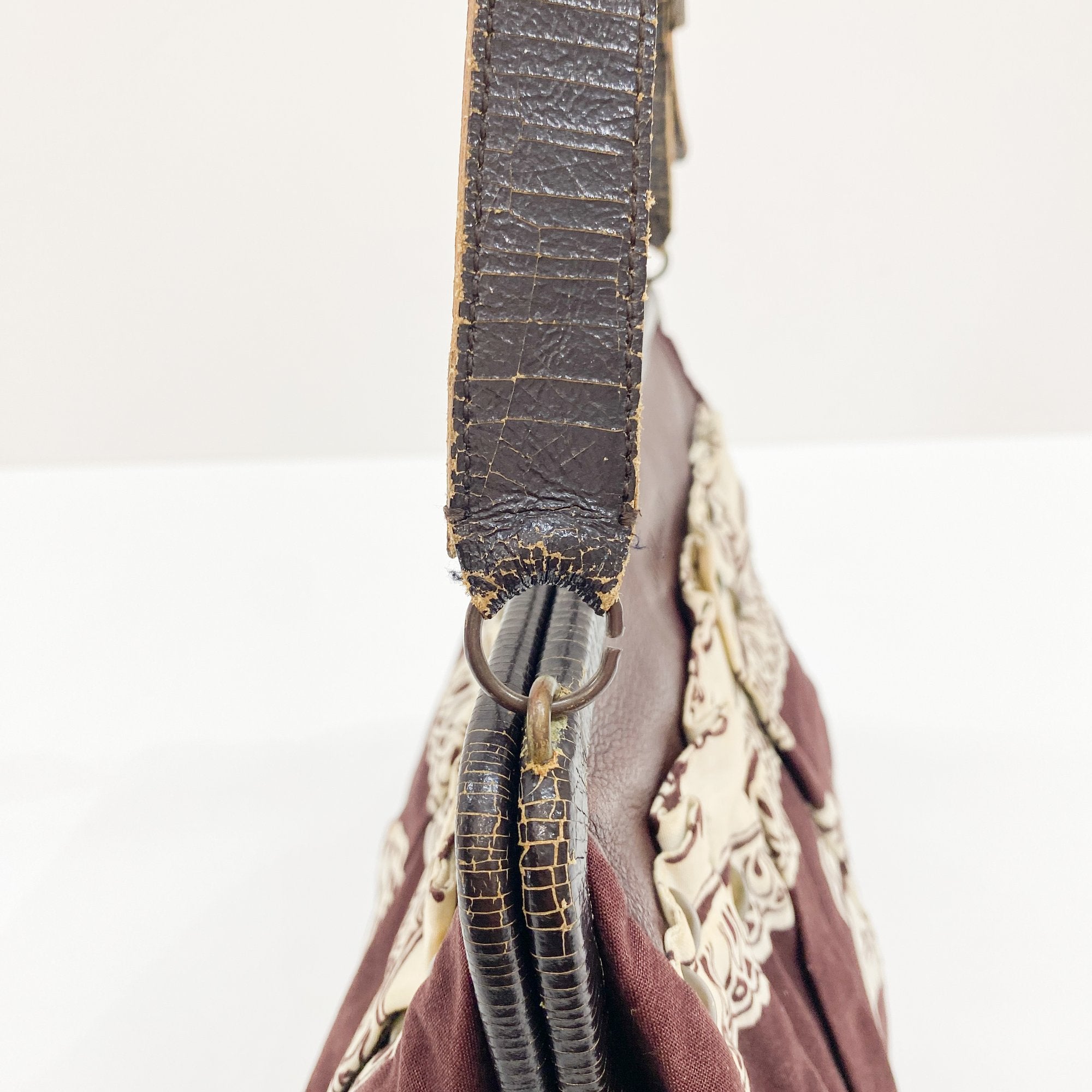 Archive Floral Pattern Brown Cotton Shoulder Bag