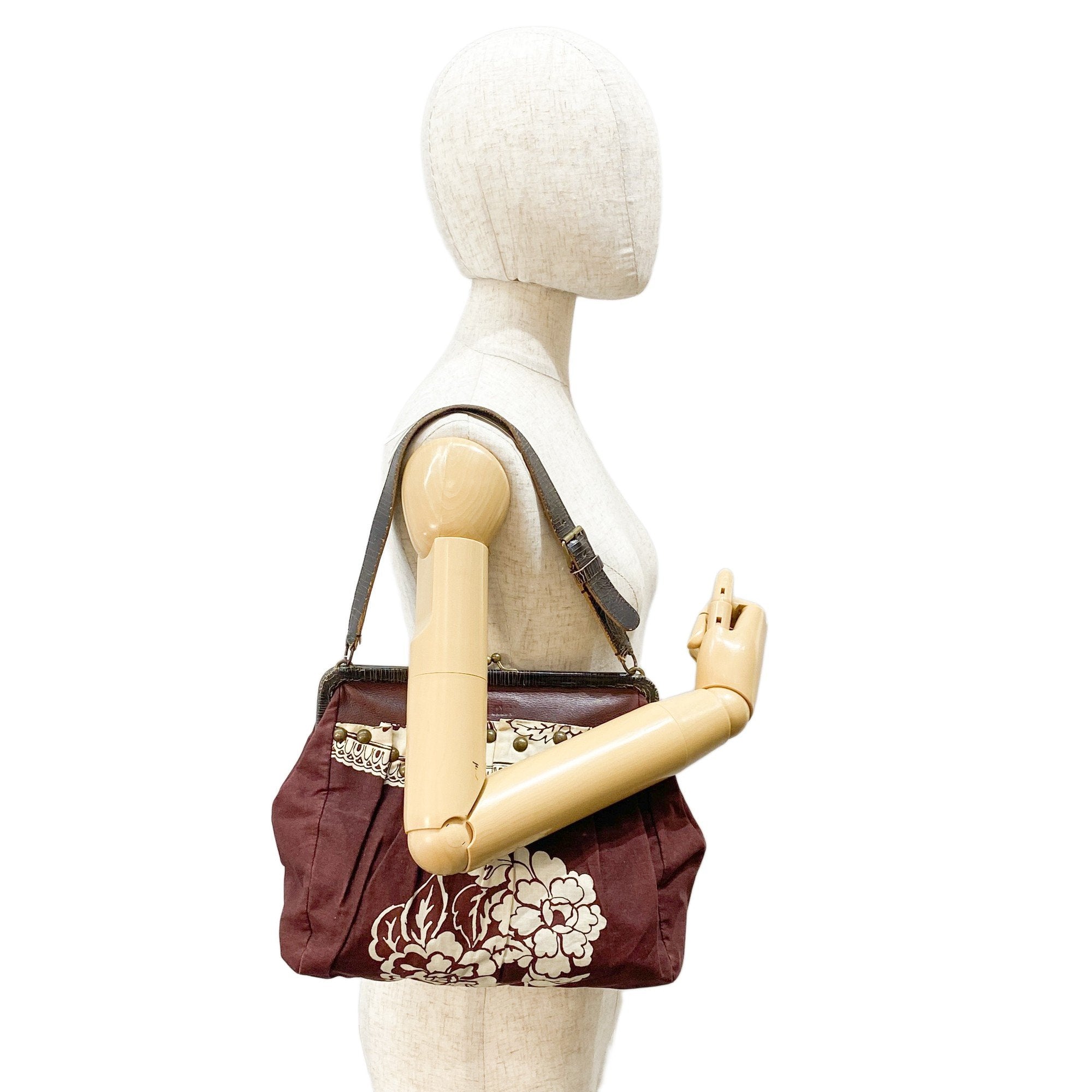 Archive Floral Pattern Brown Cotton Shoulder Bag