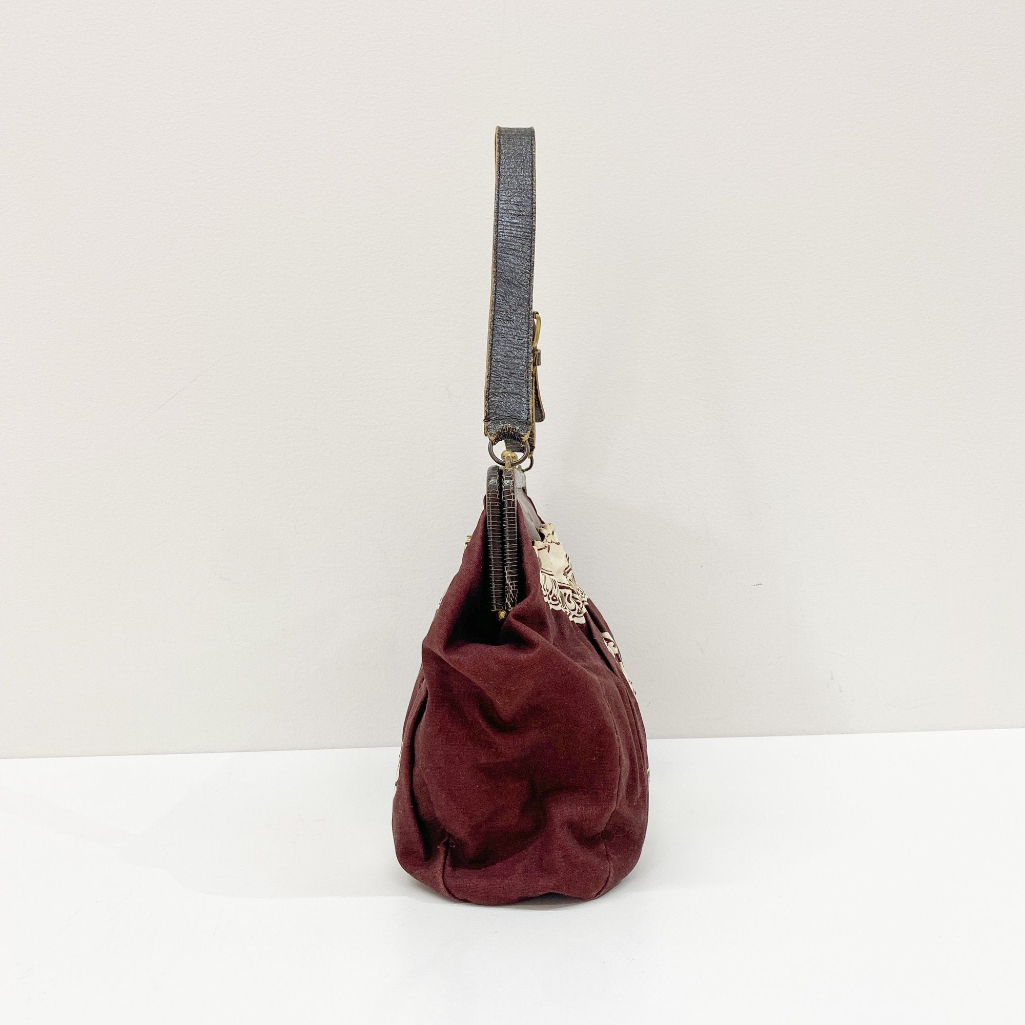 Archive Floral Pattern Brown Cotton Shoulder Bag