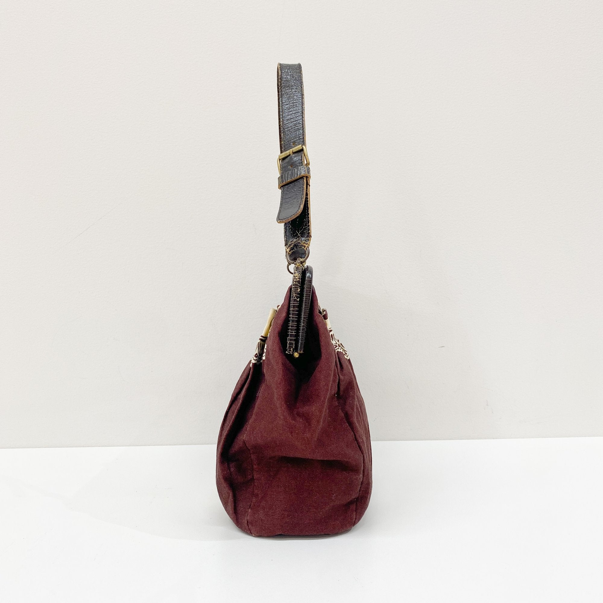 Archive Floral Pattern Brown Cotton Shoulder Bag
