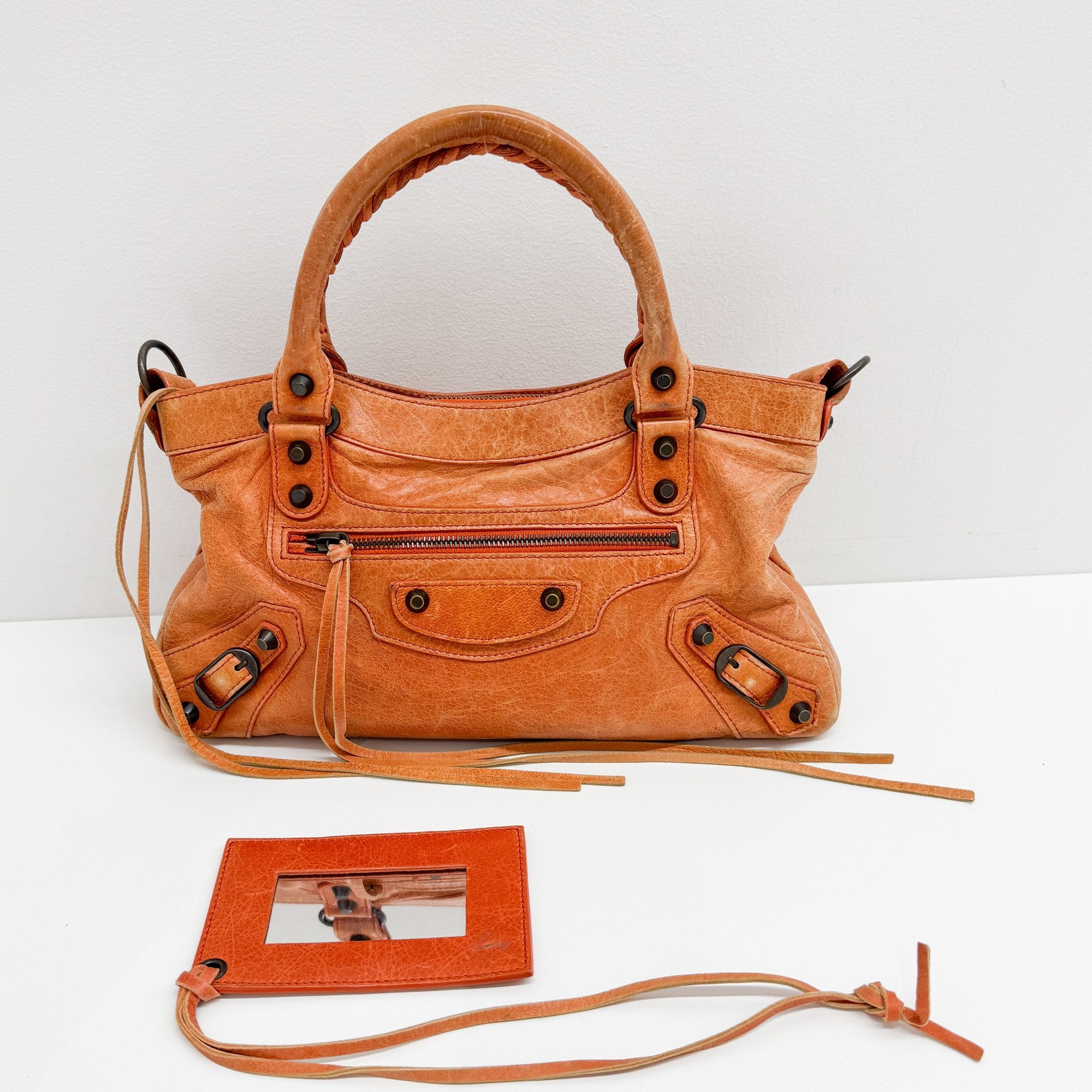 The First Orange Calfskin Leather Two Way Bag