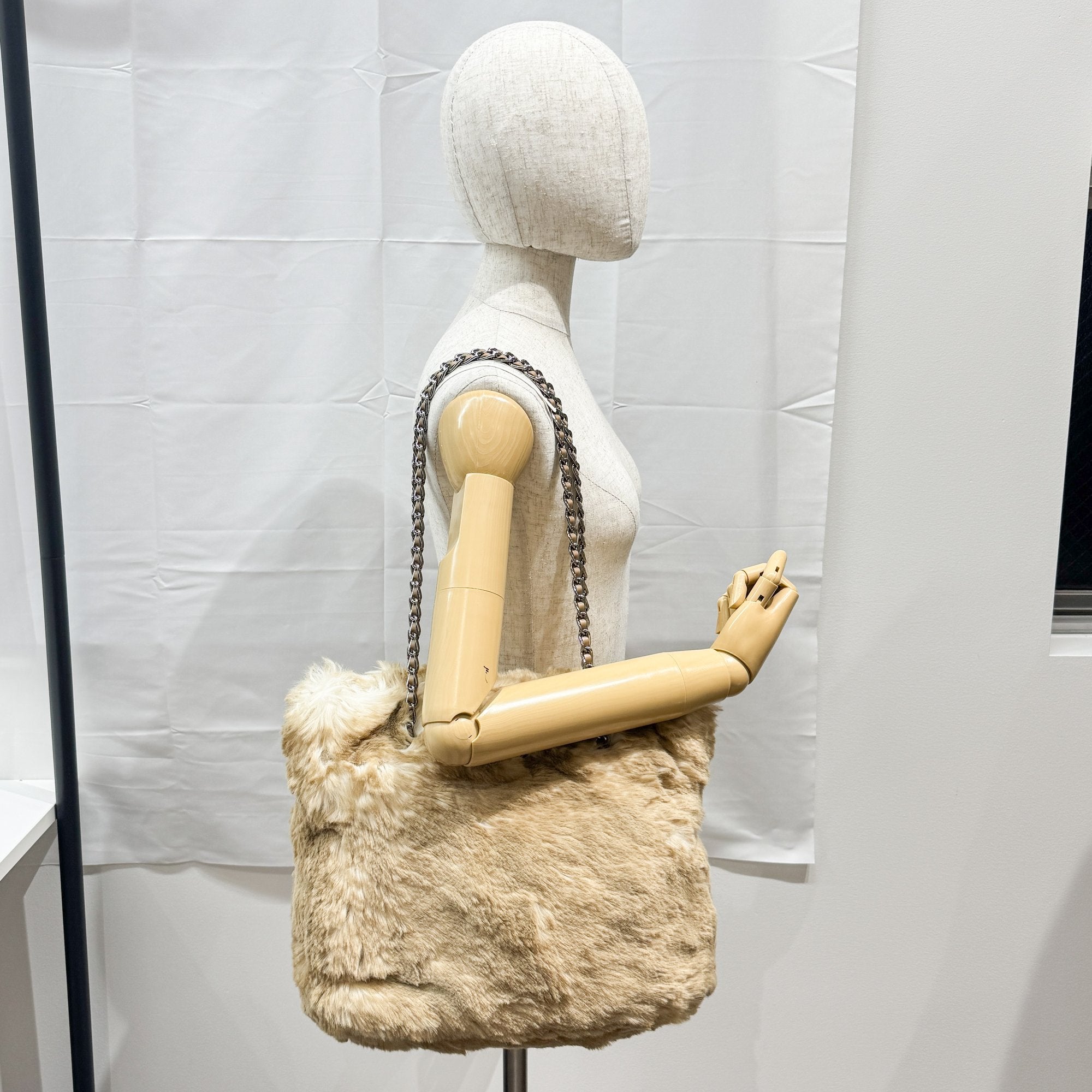 Beige Faux Fur Tote Bag