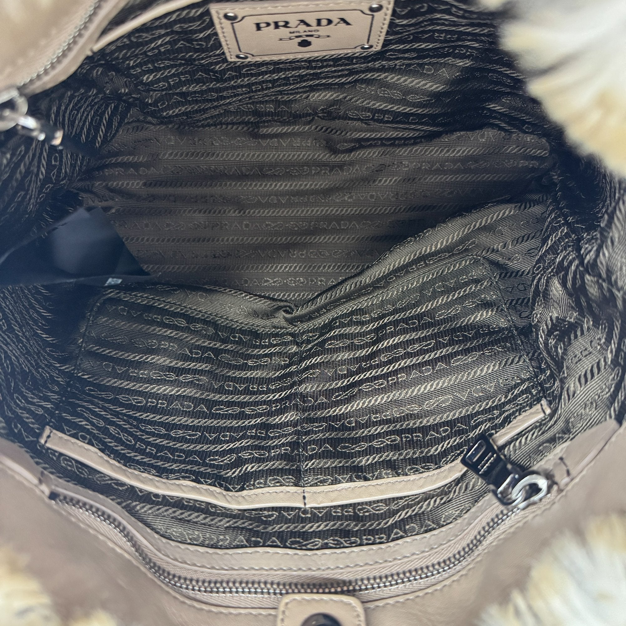 Beige Faux Fur Tote Bag