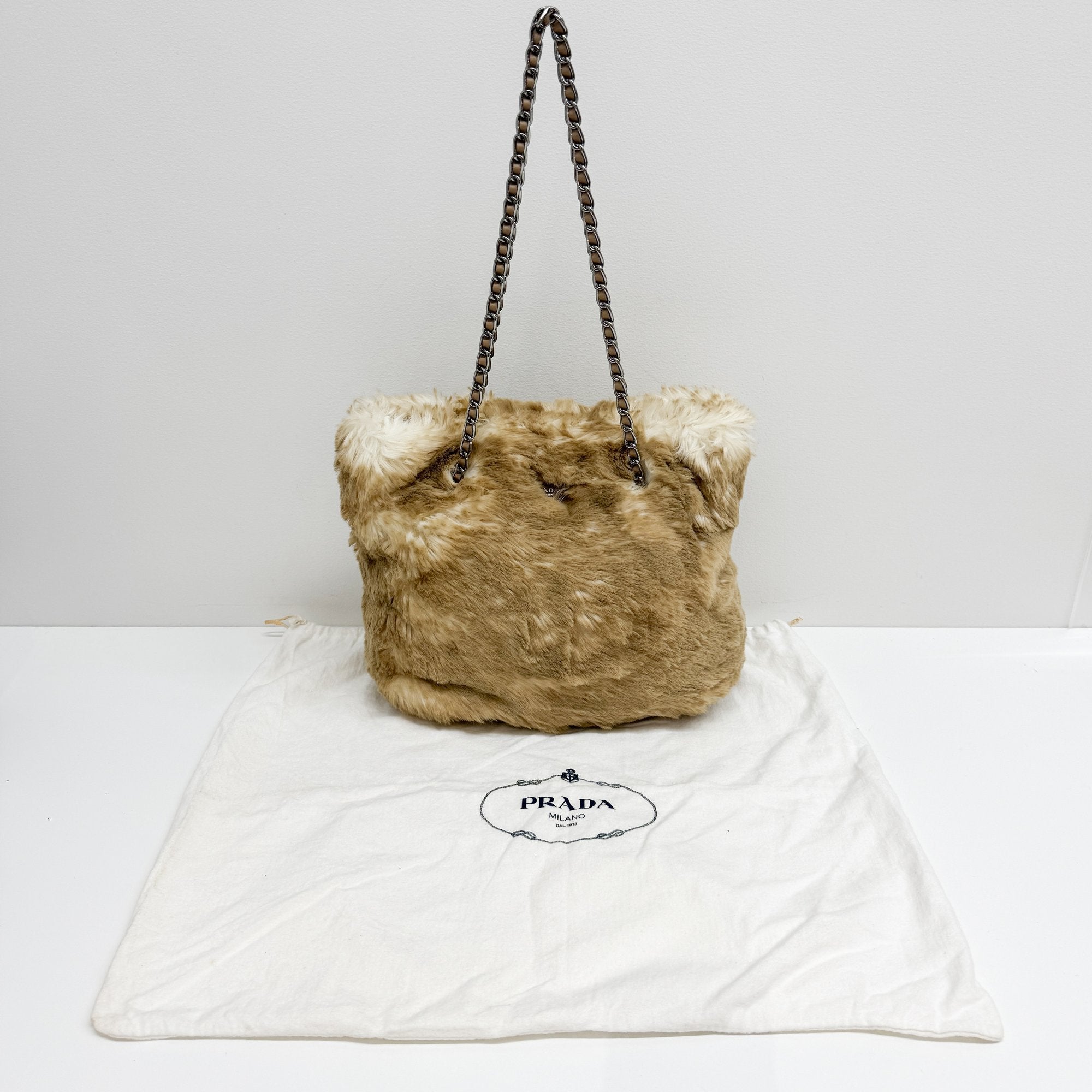 Beige Faux Fur Tote Bag