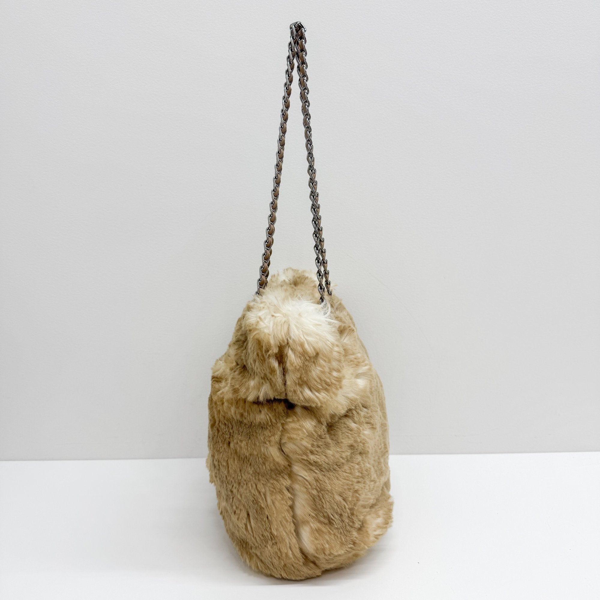 Beige Faux Fur Tote Bag