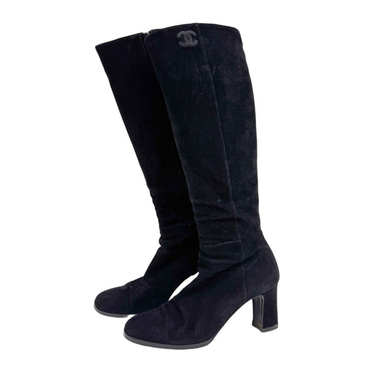 Size 37 Black Suede Long Boots