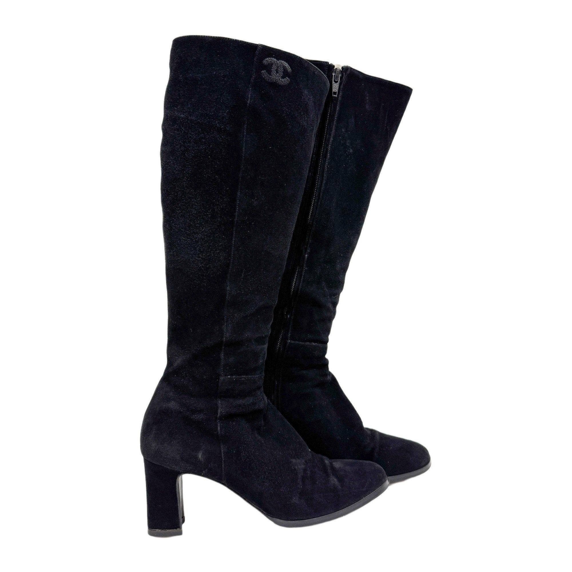 Size 37 Black Suede Long Boots