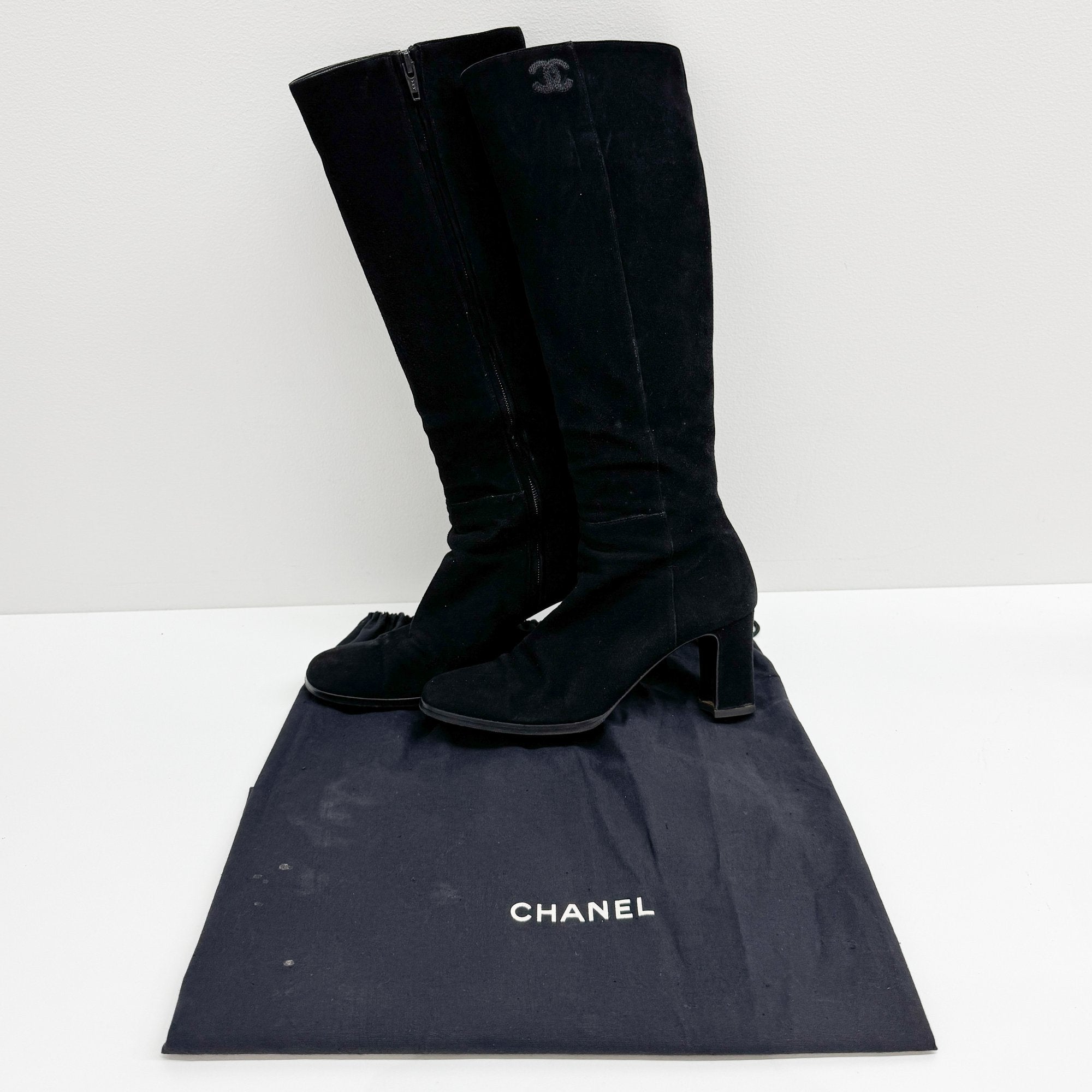 Size 37 Black Suede Long Boots