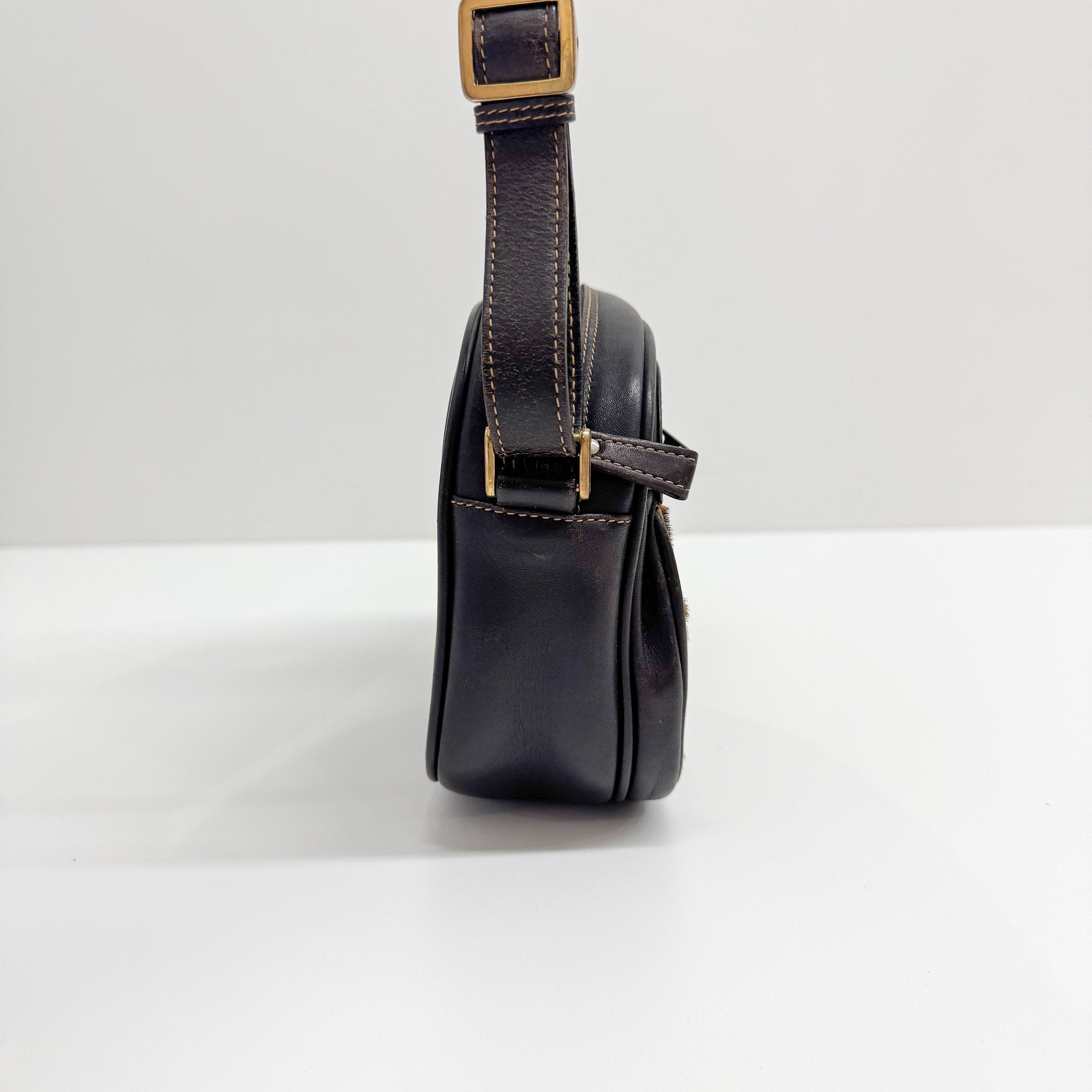 Brown Pony Hair Embossed Leather Shoulder Bag