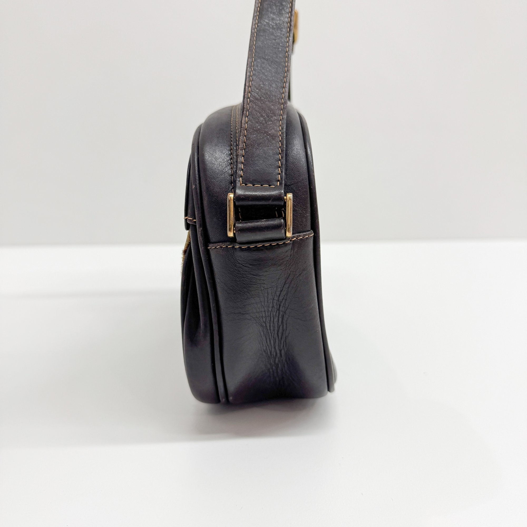 Brown Pony Hair Embossed Leather Shoulder Bag