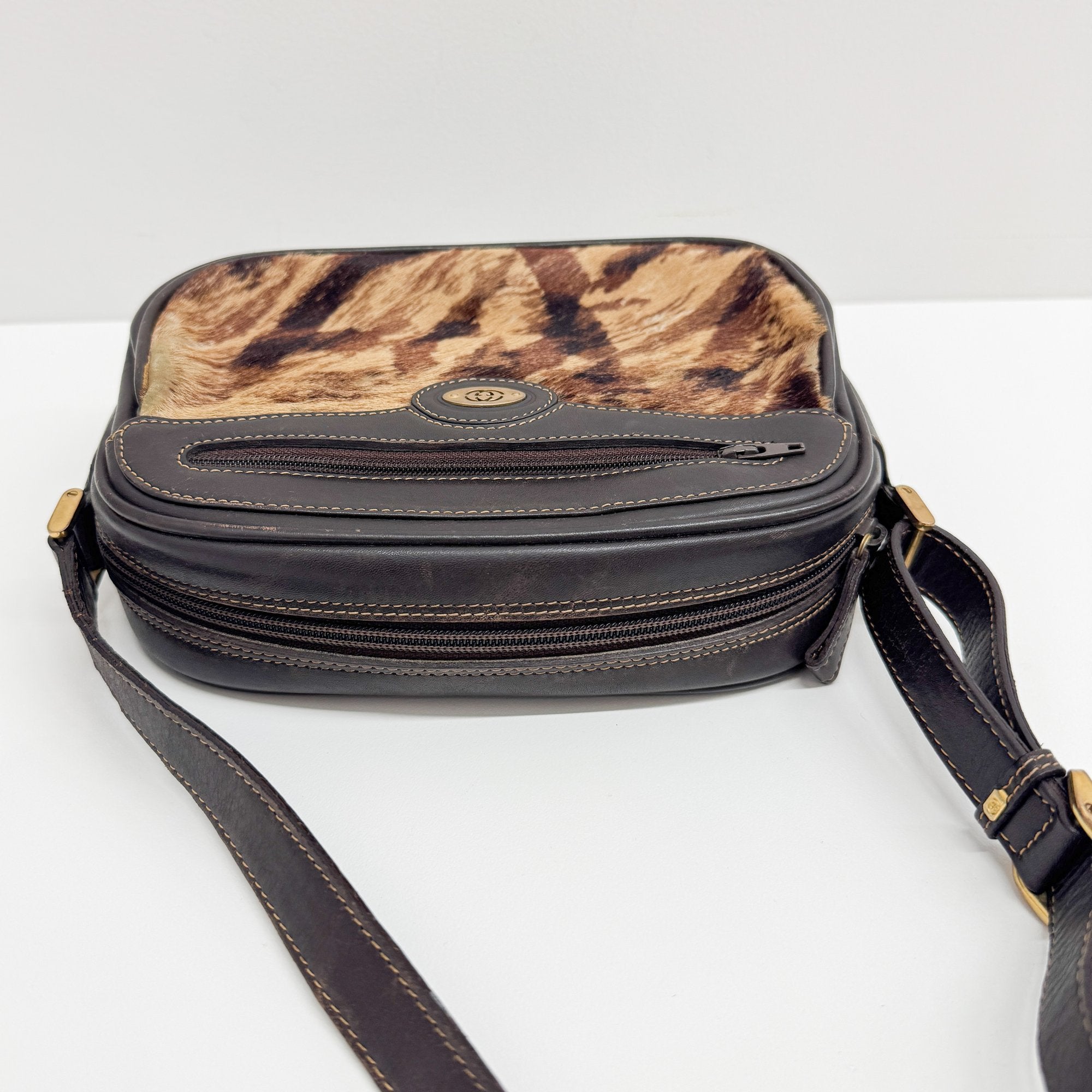 Brown Pony Hair Embossed Leather Shoulder Bag