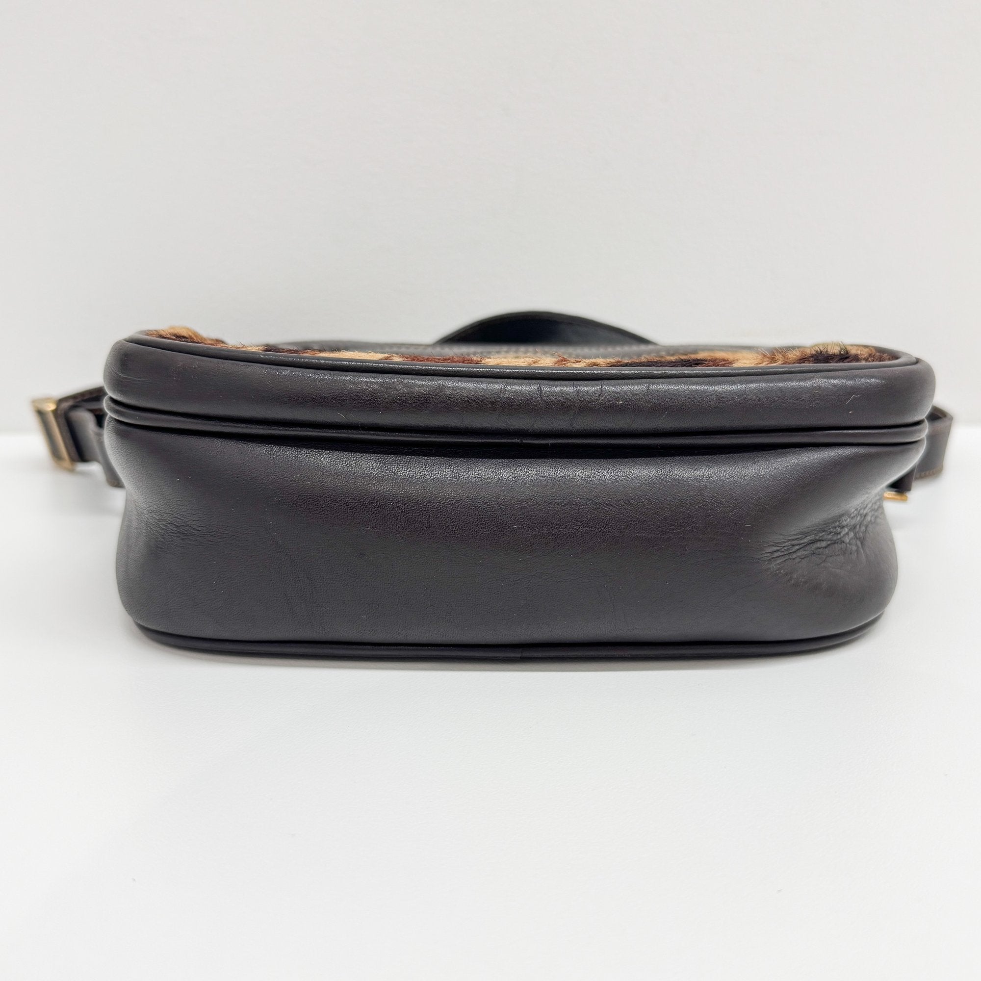 Brown Pony Hair Embossed Leather Shoulder Bag