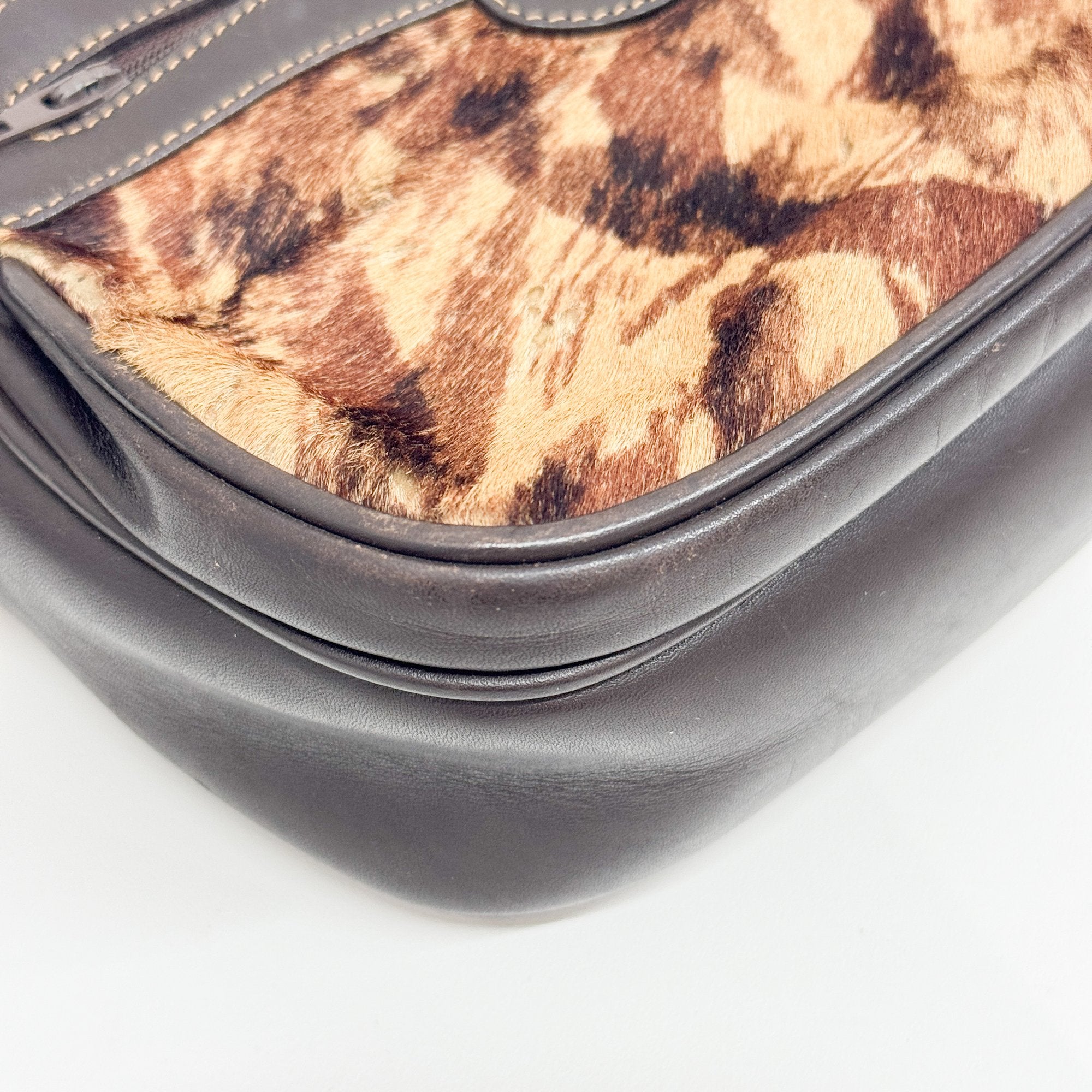 Brown Pony Hair Embossed Leather Shoulder Bag