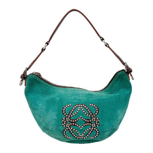 Green Studded Suede Shoulder Bag