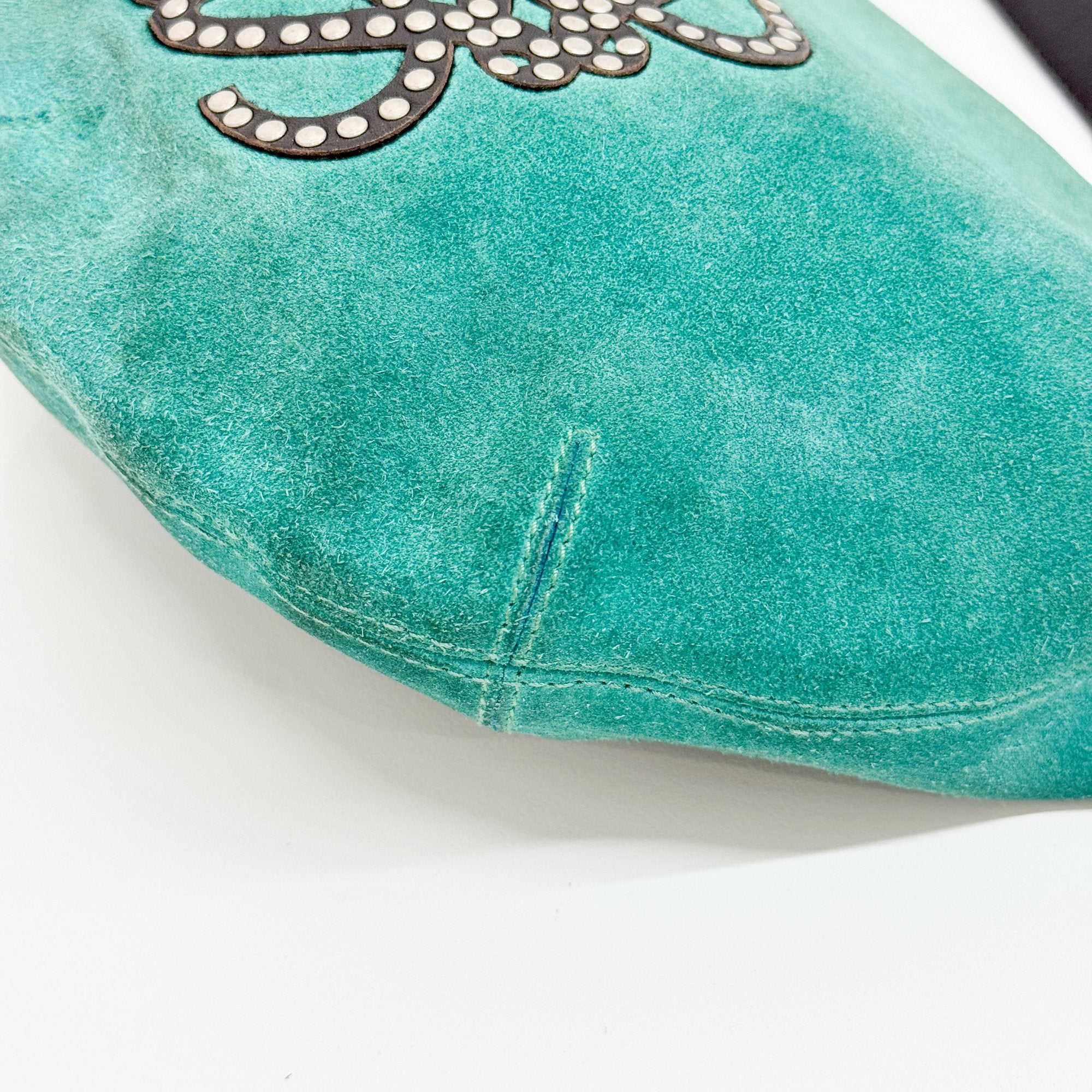 Green Studded Suede Shoulder Bag