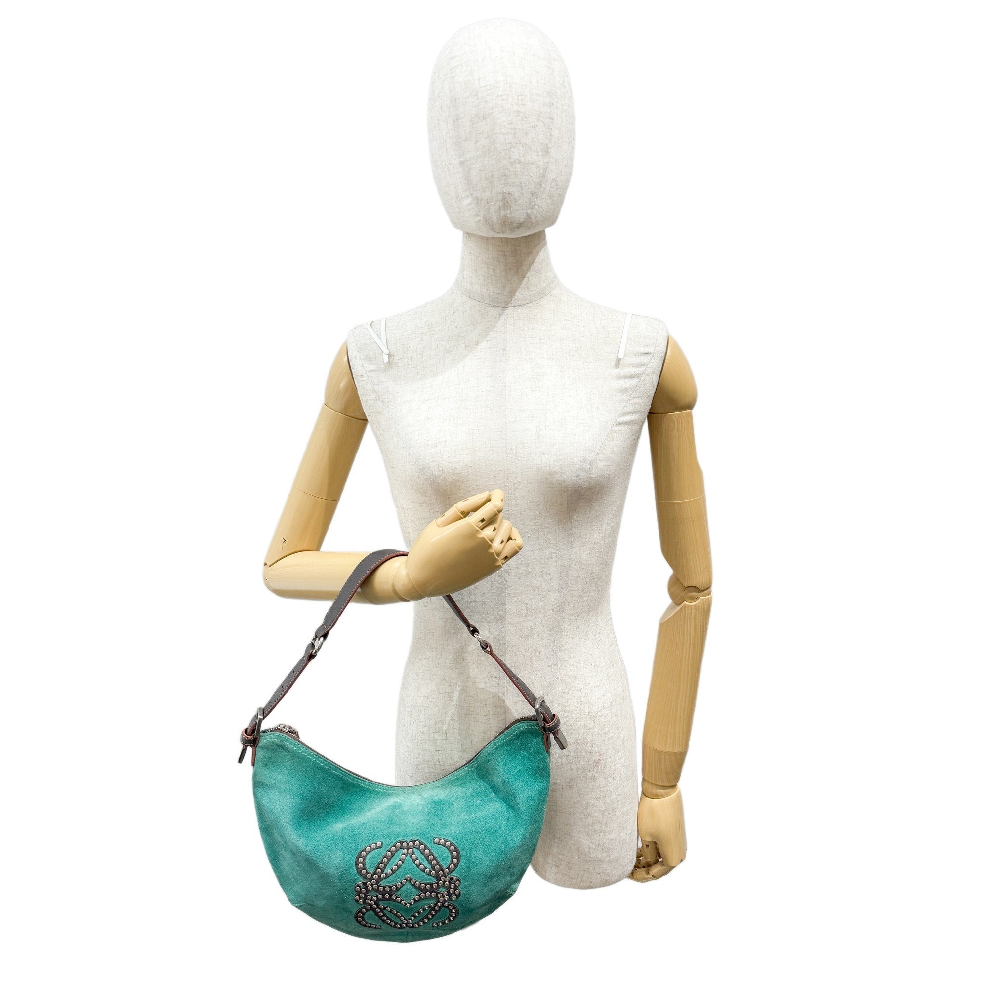 Green Studded Suede Shoulder Bag