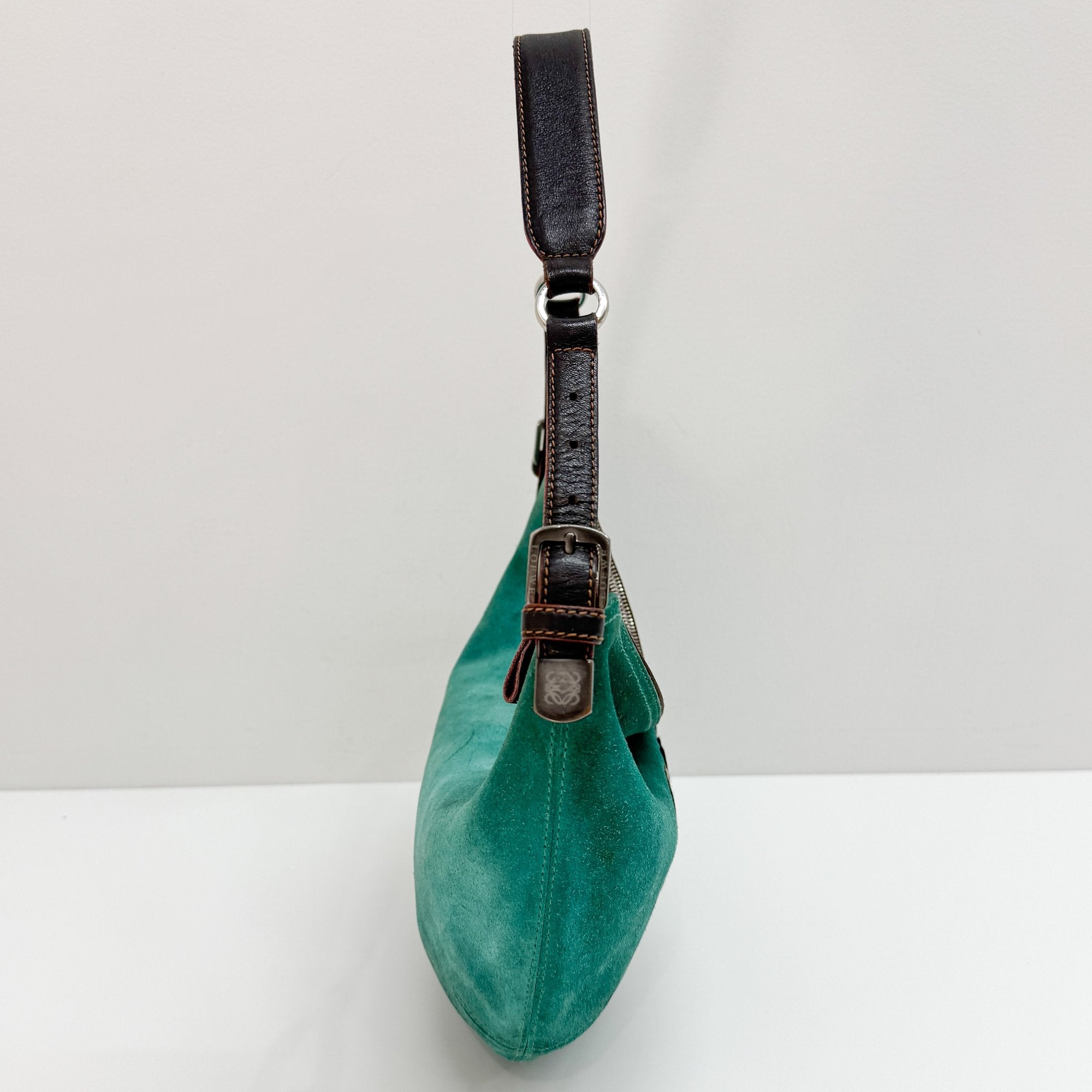 Green Studded Suede Shoulder Bag