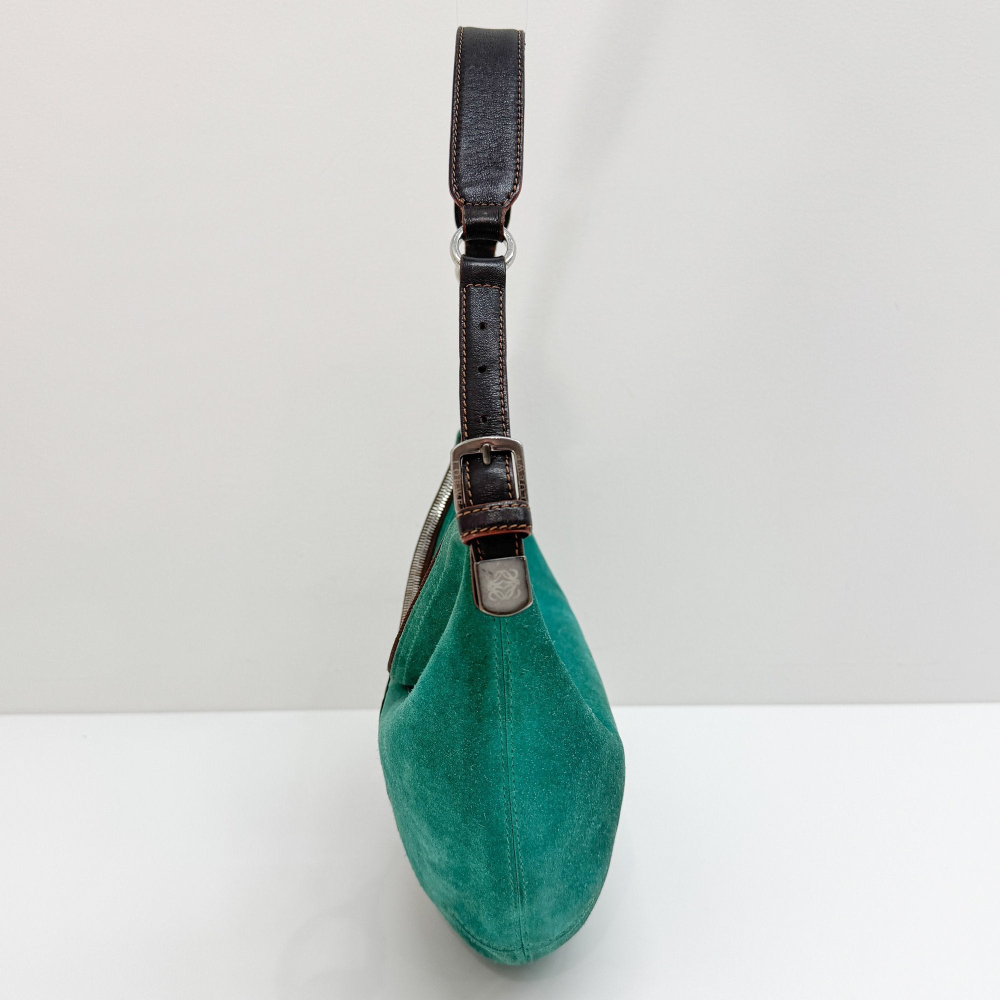 Green Studded Suede Shoulder Bag