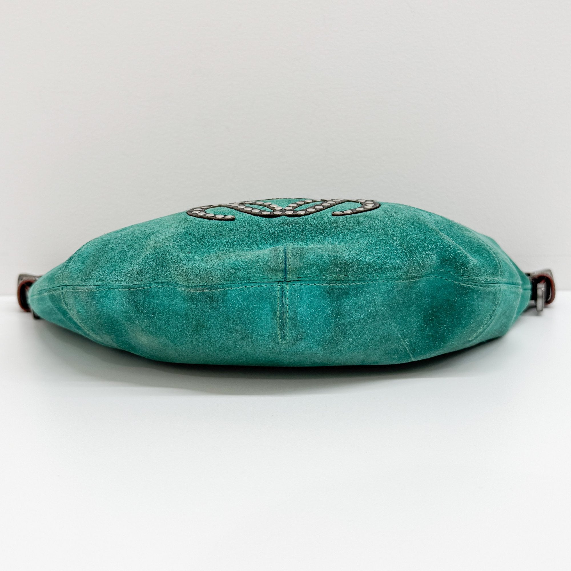 Green Studded Suede Shoulder Bag