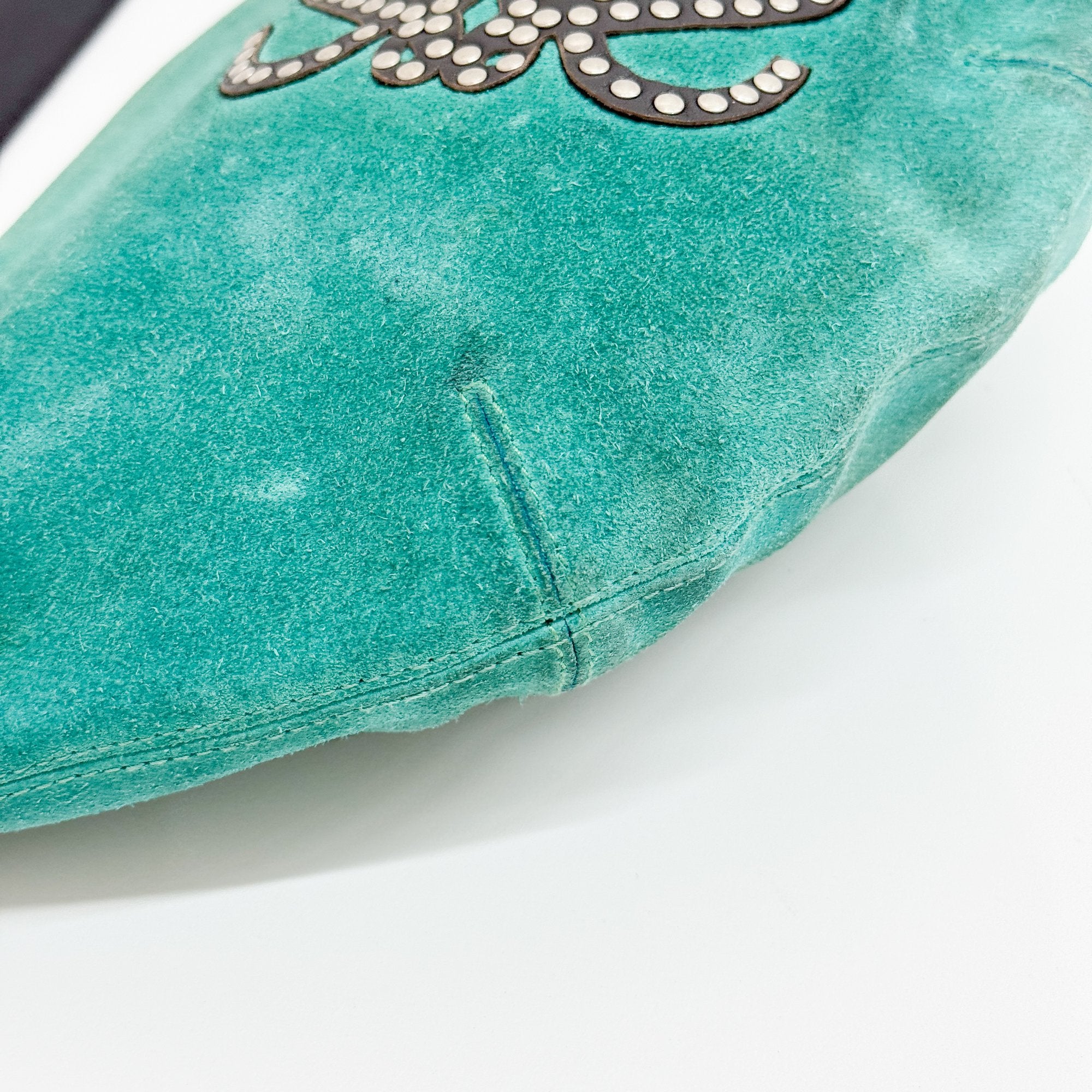 Green Studded Suede Shoulder Bag