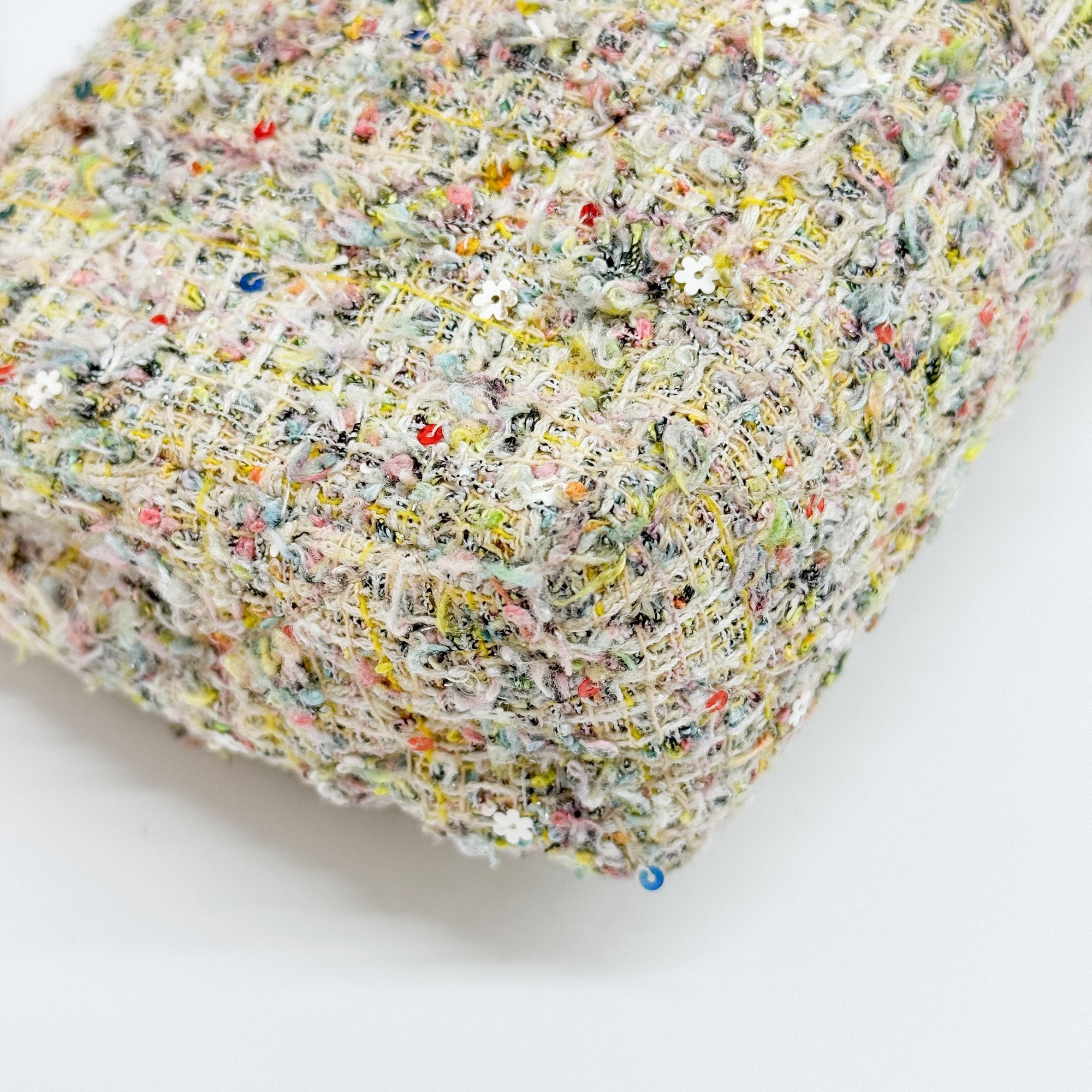 Double Flap Multi-color Floral Embellished Gold Hardware Tweed Shoulder Bag