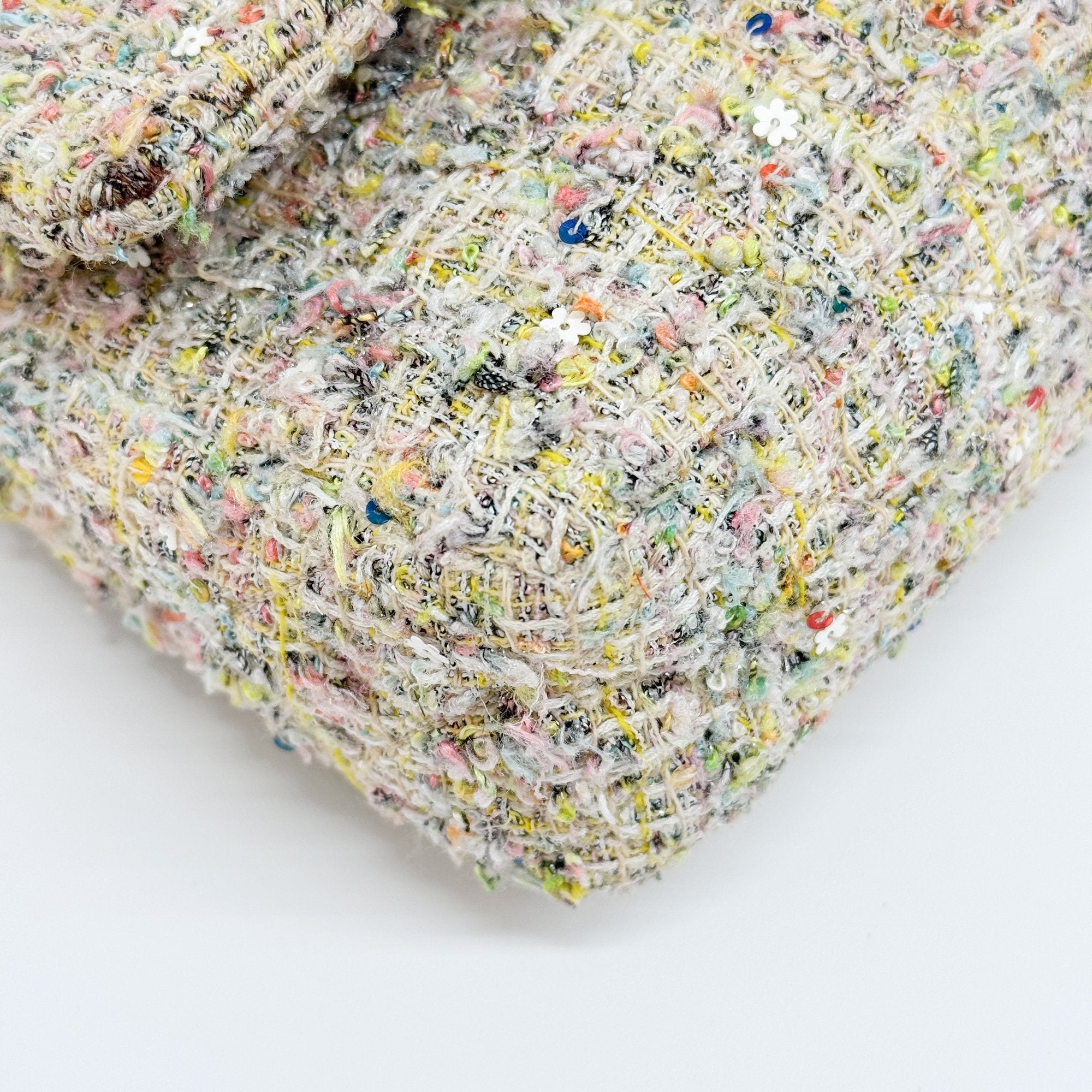 Double Flap Multi-color Floral Embellished Gold Hardware Tweed Shoulder Bag