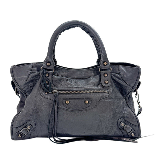 The City Black Calfskin Leather Two Way Bag