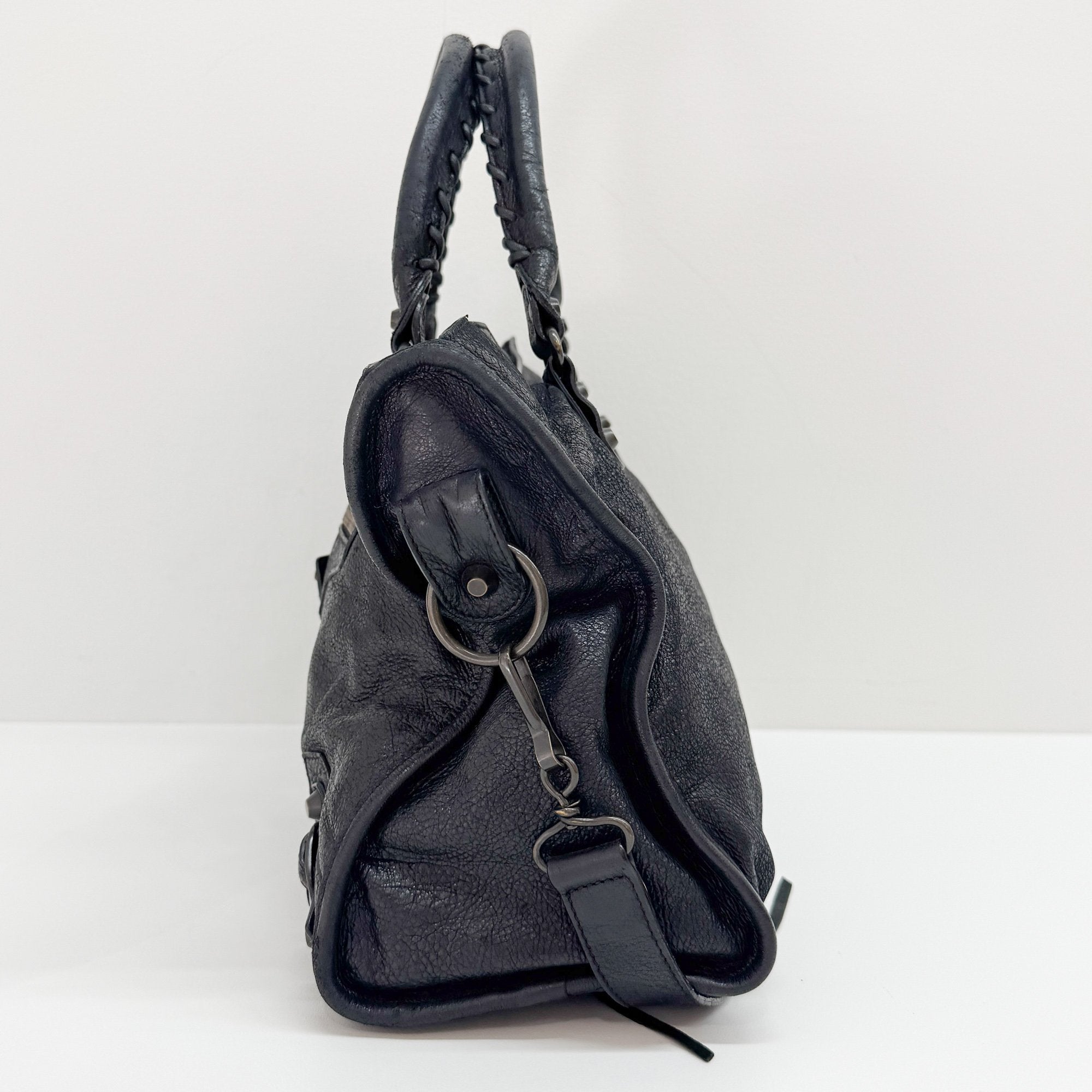 The City Black Calfskin Leather Two Way Bag