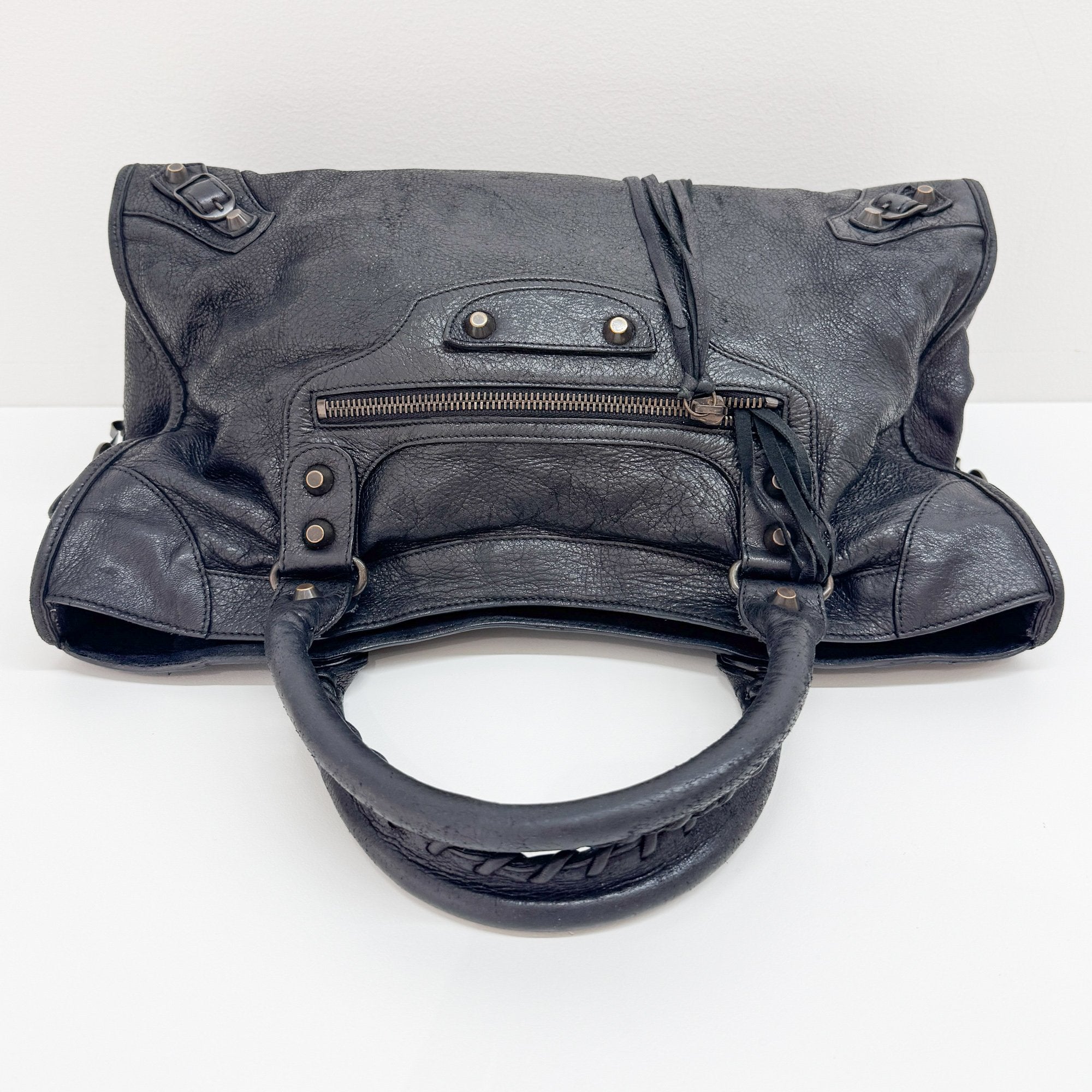 The City Black Calfskin Leather Two Way Bag