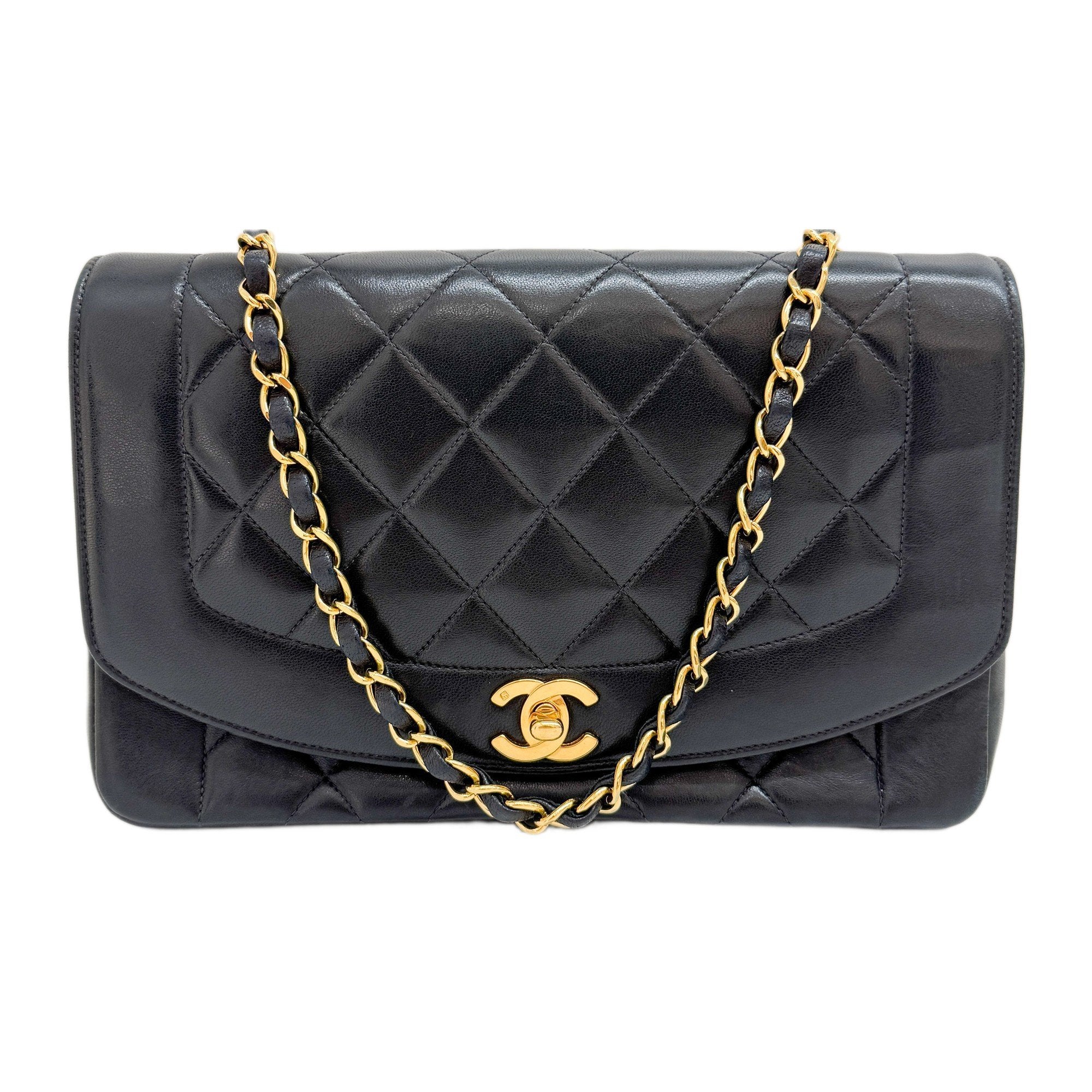Diana Black Leather Chain Shoulder Bag
