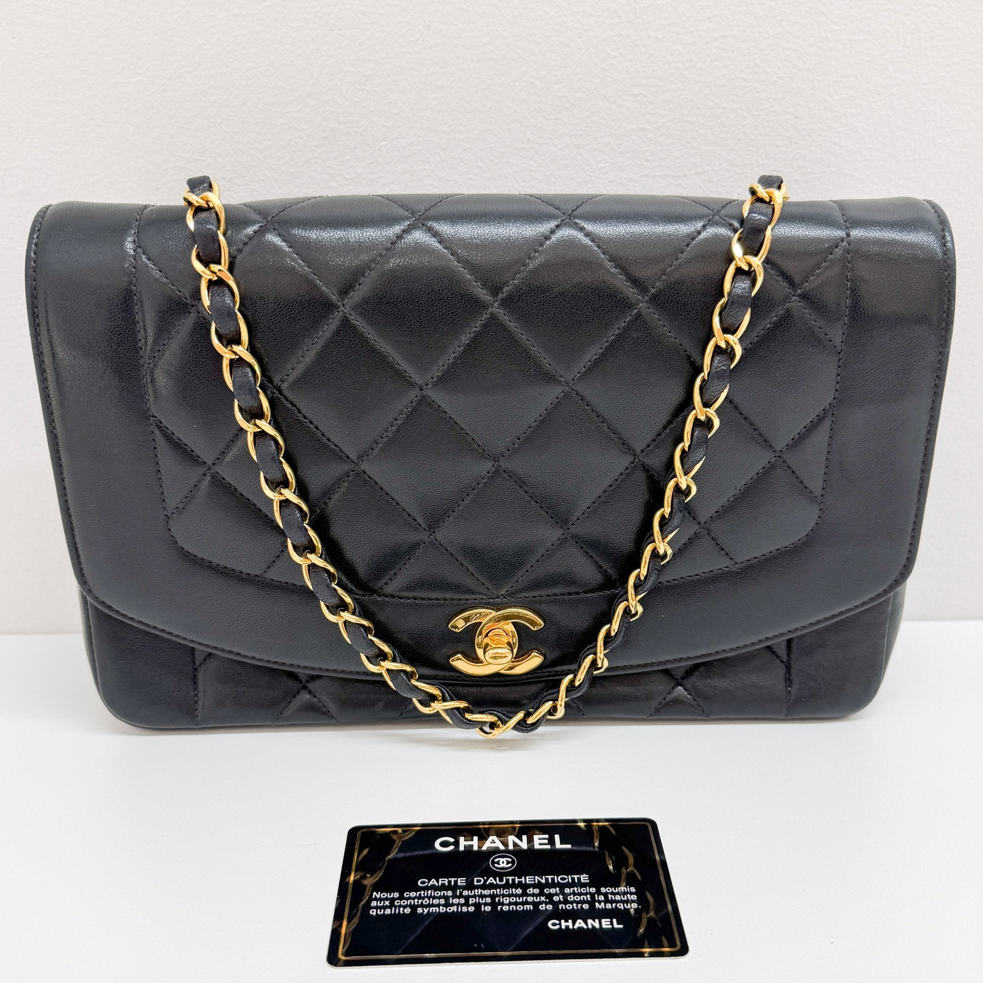 Diana Black Leather Chain Shoulder Bag