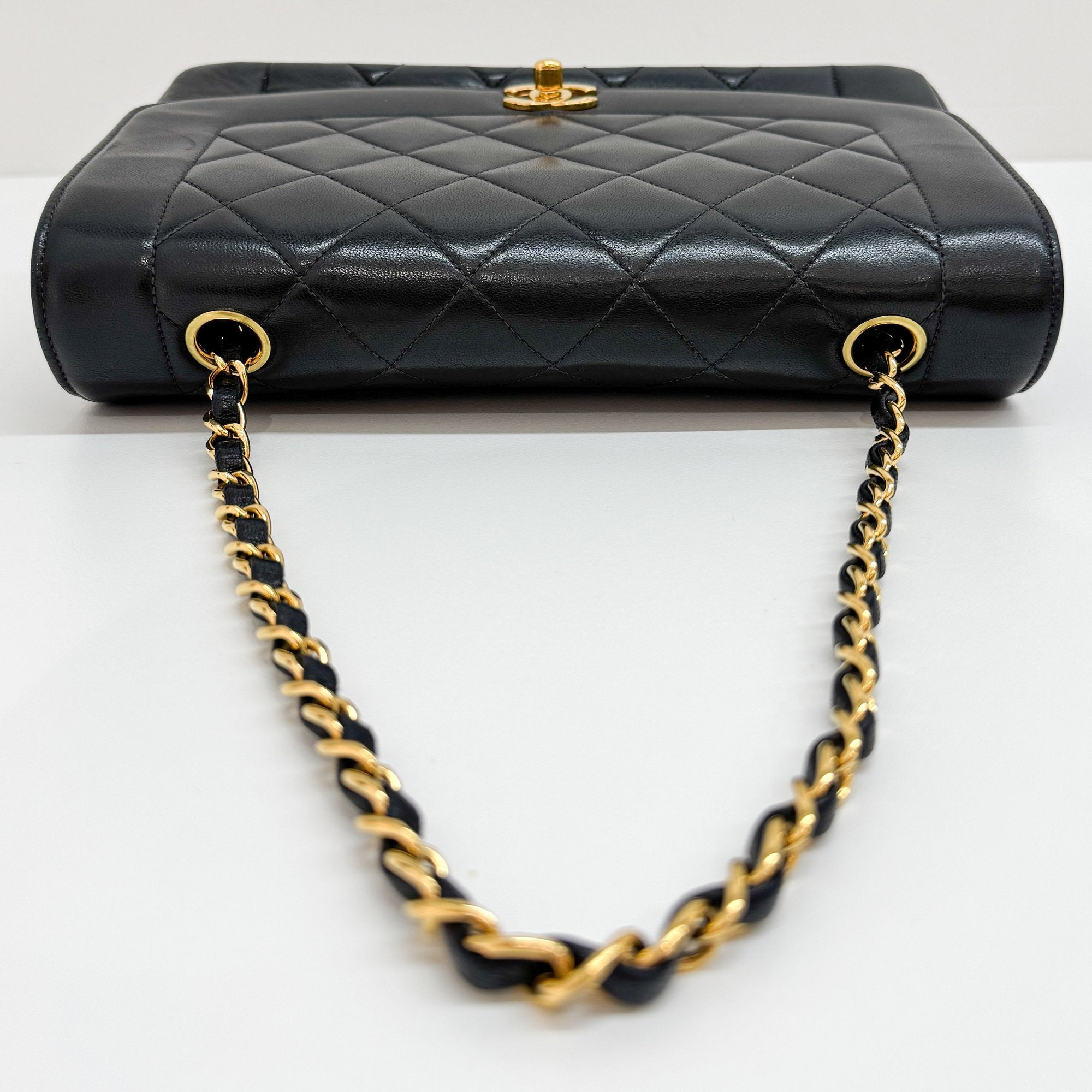 Diana Black Leather Chain Shoulder Bag